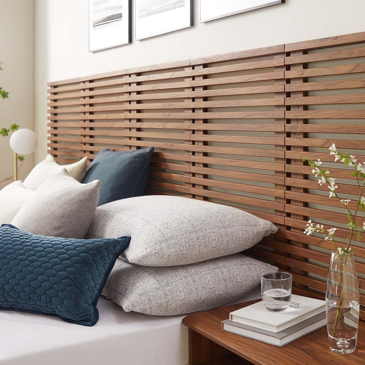 Modway Render Wall Mount Queen Headboard and Modern Nightstands FredCo