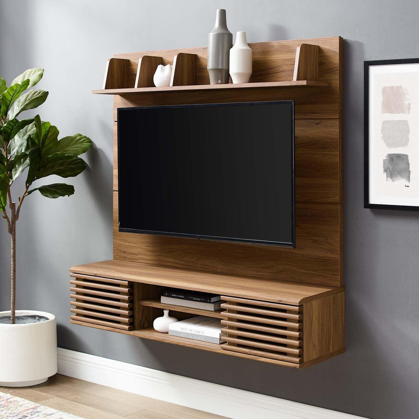Modway Render Wall Mounted TV Stand Entertainment Center FredCo