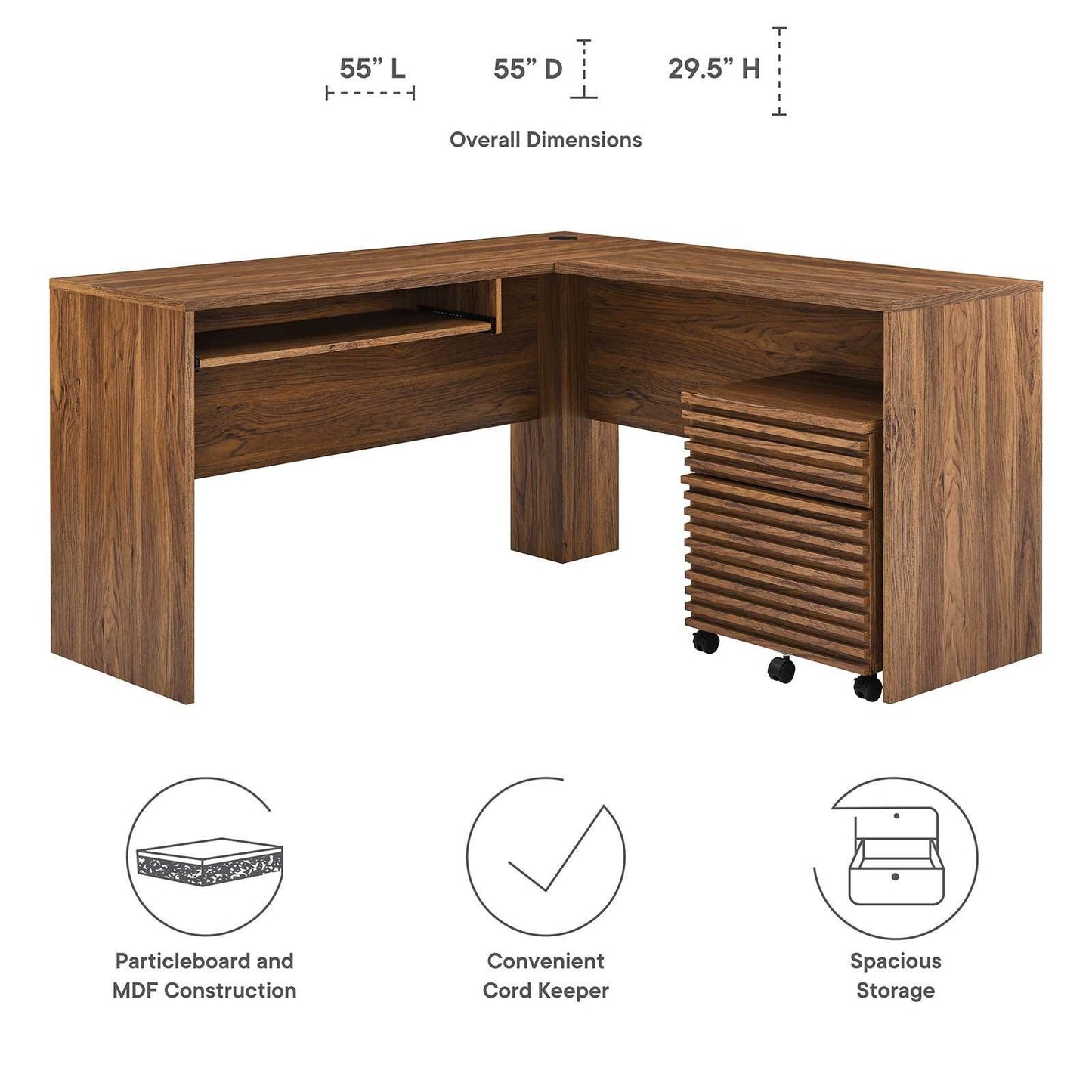 Modway Render Wood Desk and File Cabinet Set FredCo