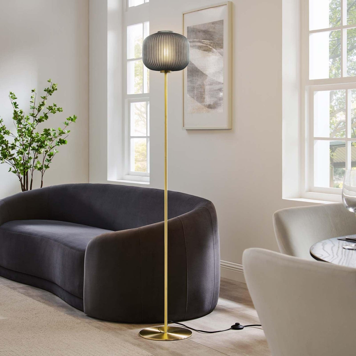 Modway Reprise Glass Sphere Glass and Metal Floor Lamp FredCo