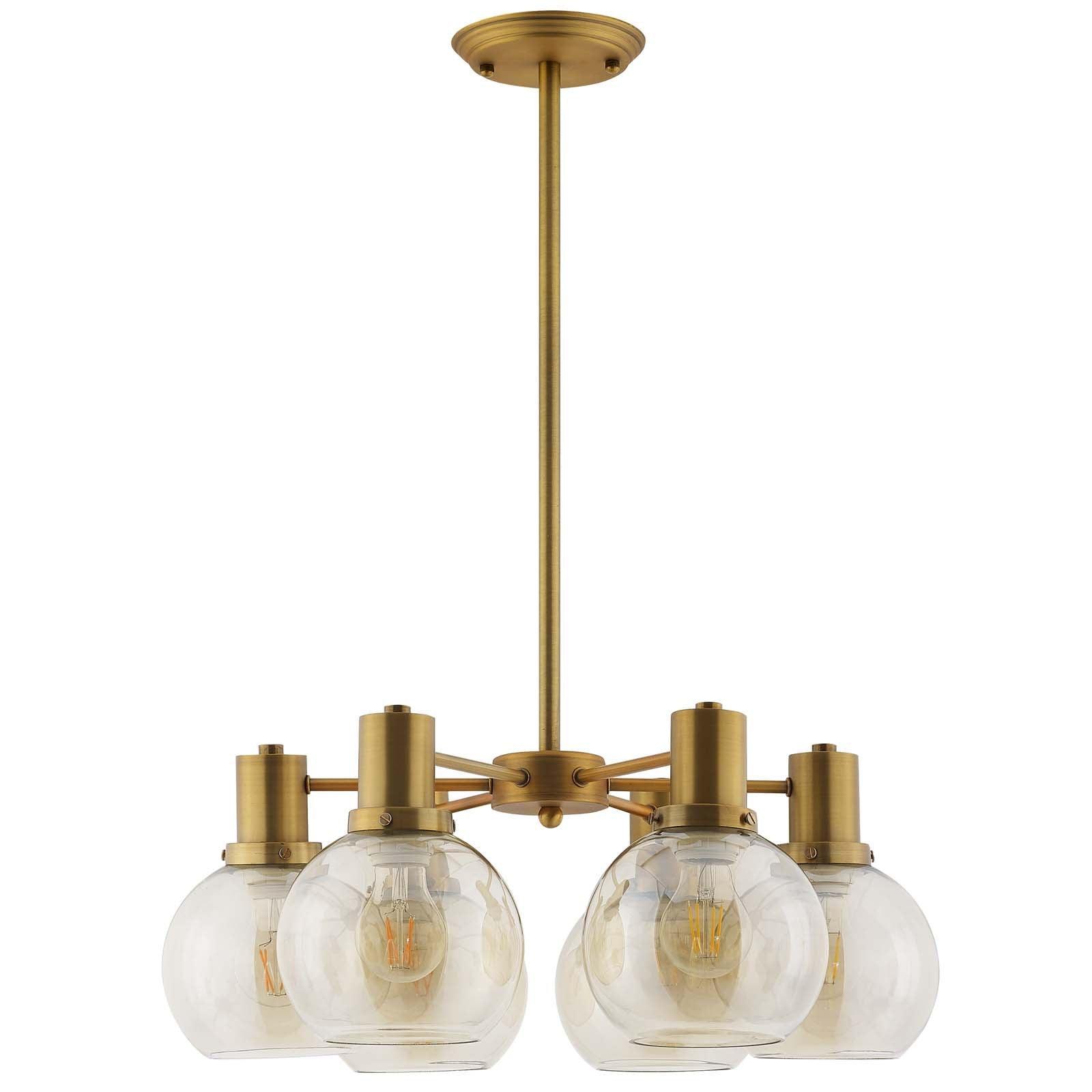 Modway Resound Amber Glass And Brass Pendant Chandelier FredCo