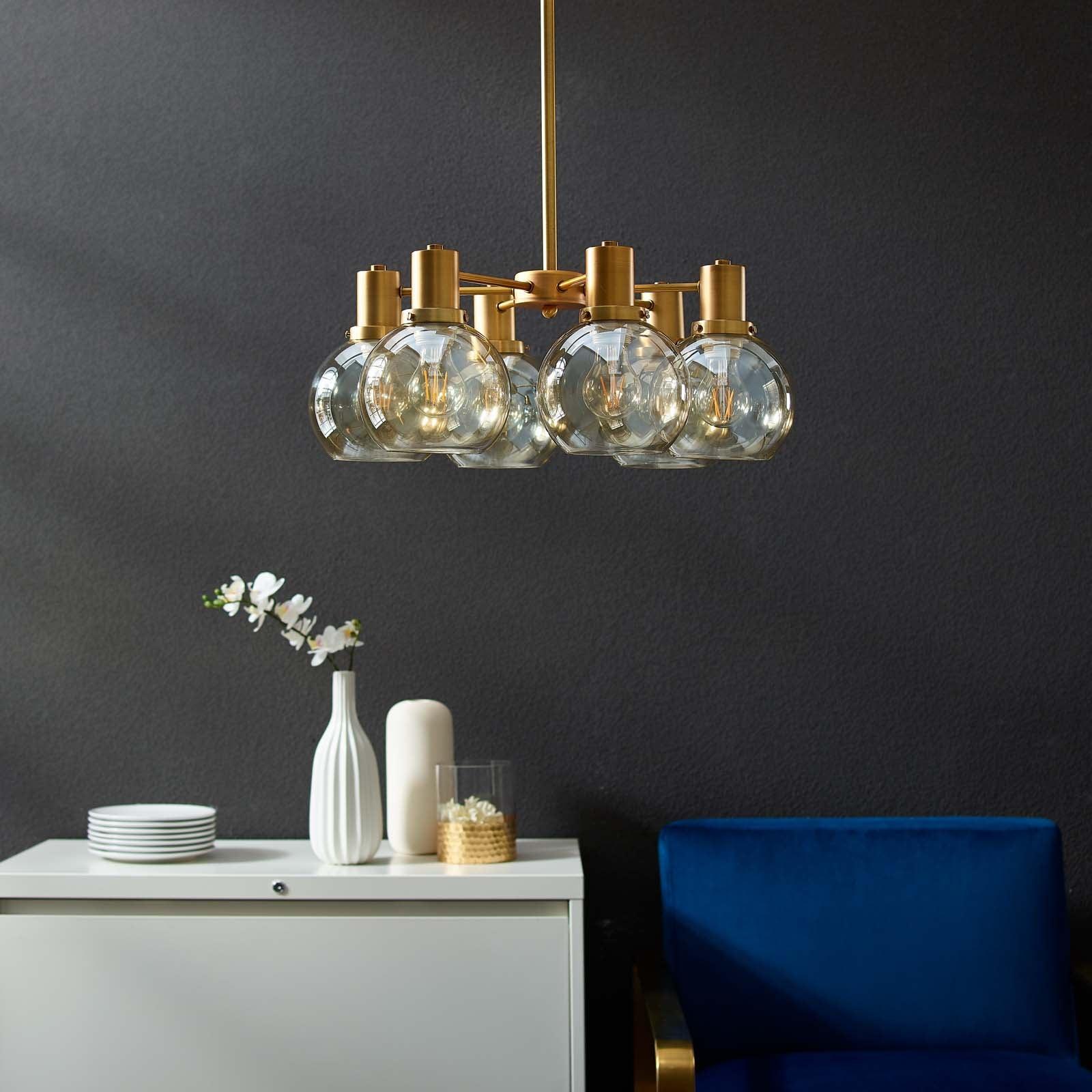 Modway Resound Amber Glass And Brass Pendant Chandelier FredCo