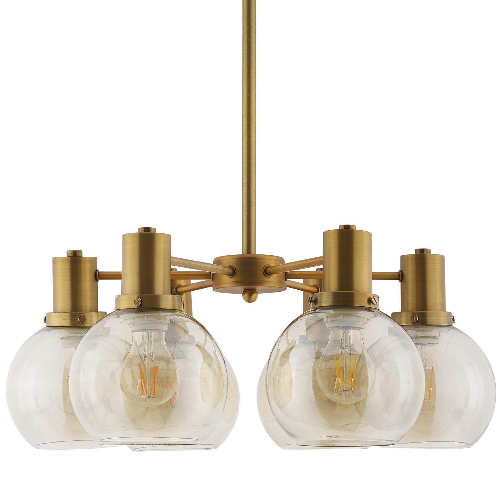 Modway Resound Amber Glass And Brass Pendant Chandelier FredCo
