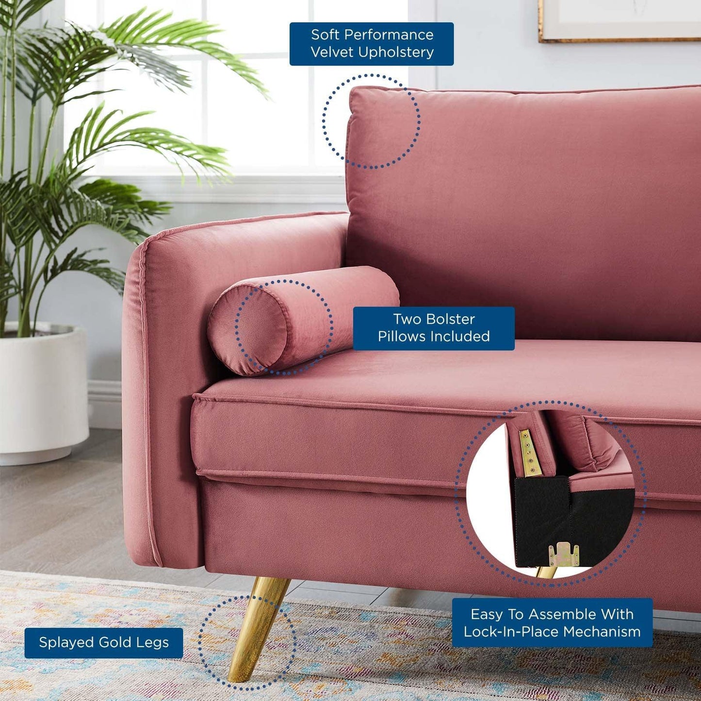 Modway Revive Performance Velvet Sofa FredCo