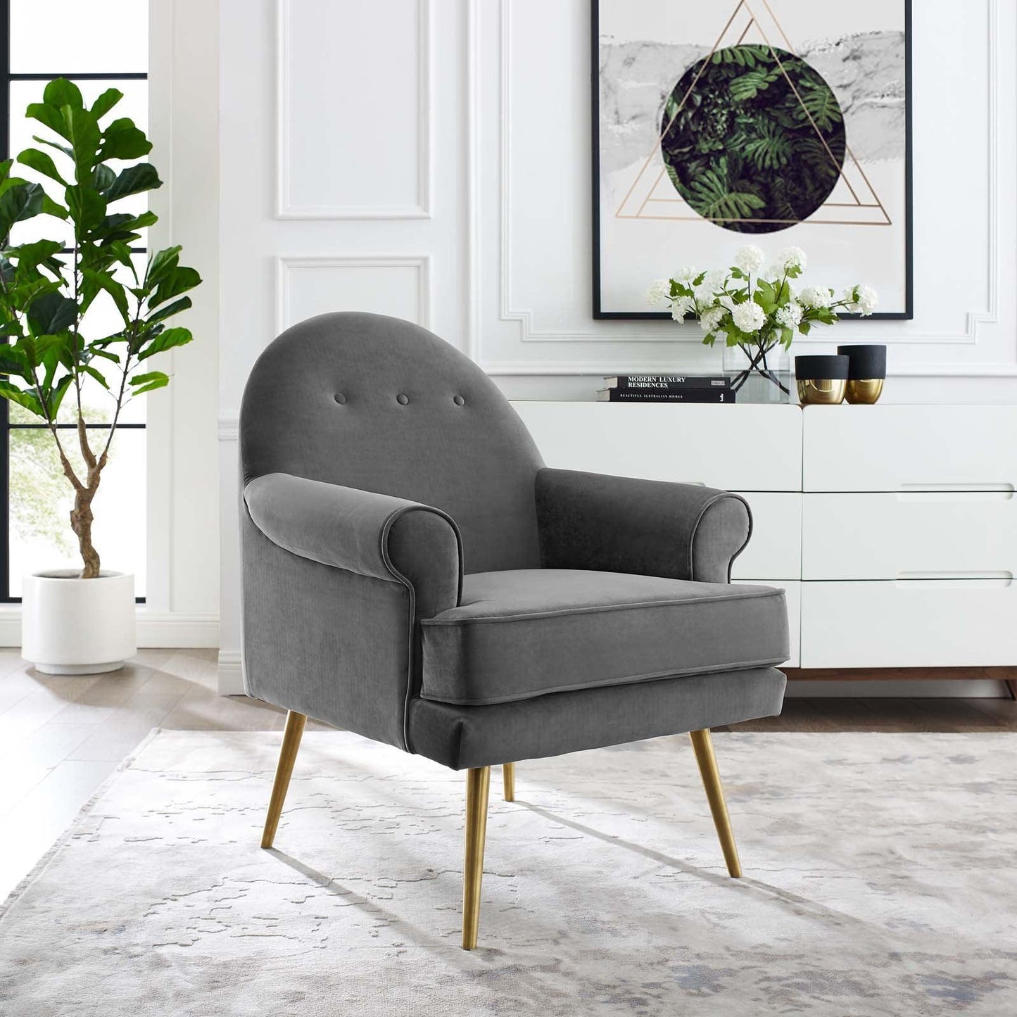 Modway Revive Tufted Button Accent Performance Velvet Armchair FredCo