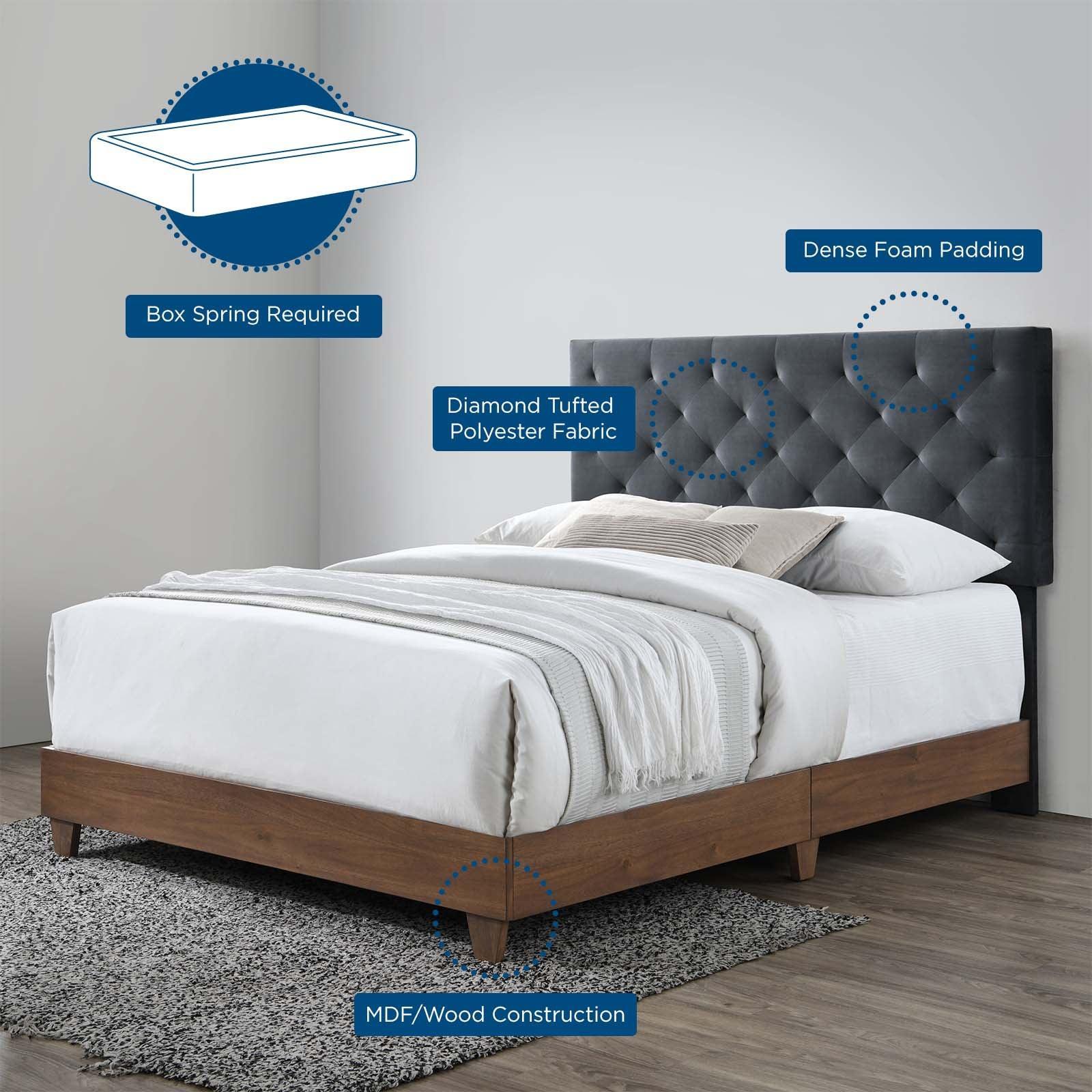 Modway Rhiannon Diamond Tufted Upholstered Performance Velvet Queen Bed FredCo