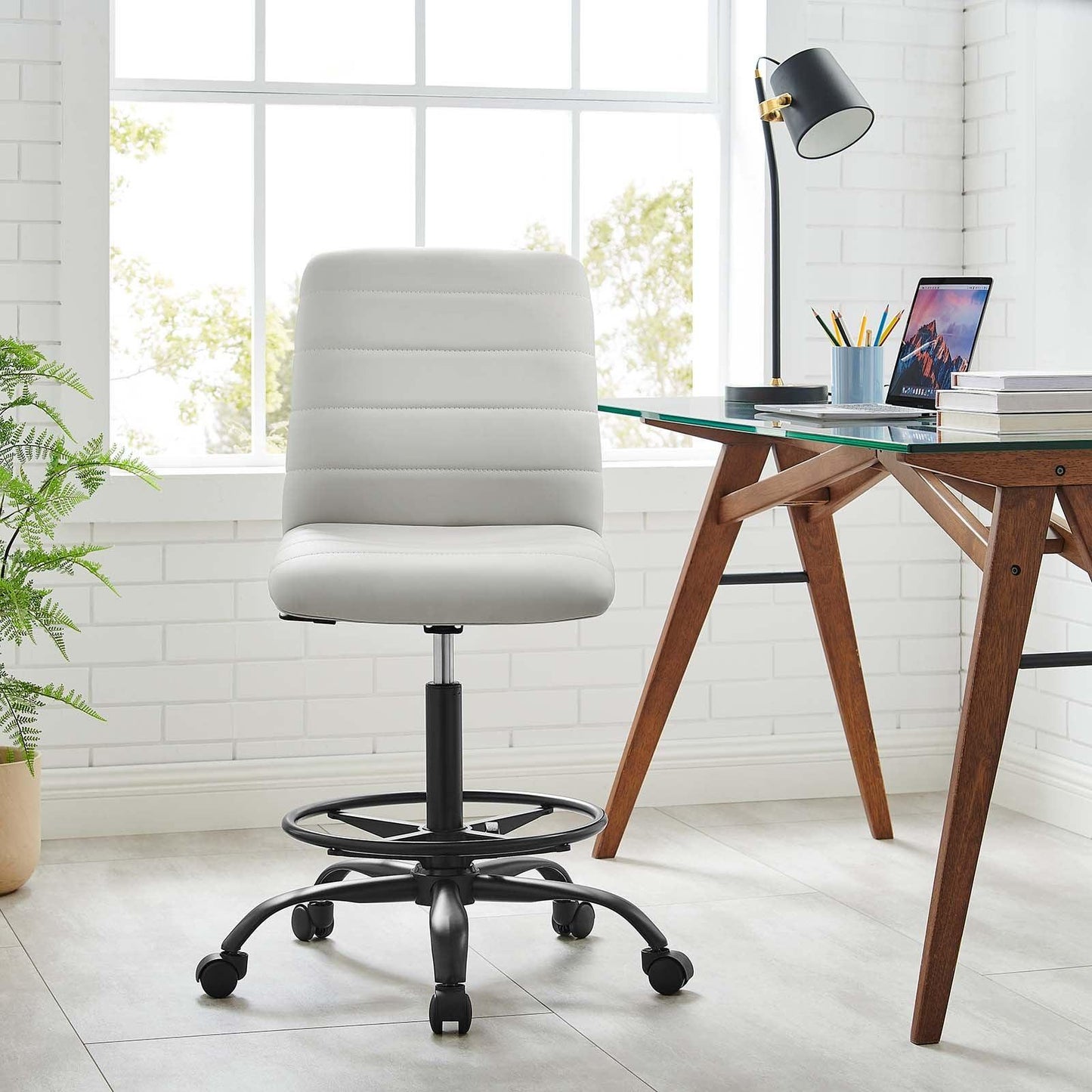 Modway Ripple Armless Vegan Leather Drafting Chair FredCo