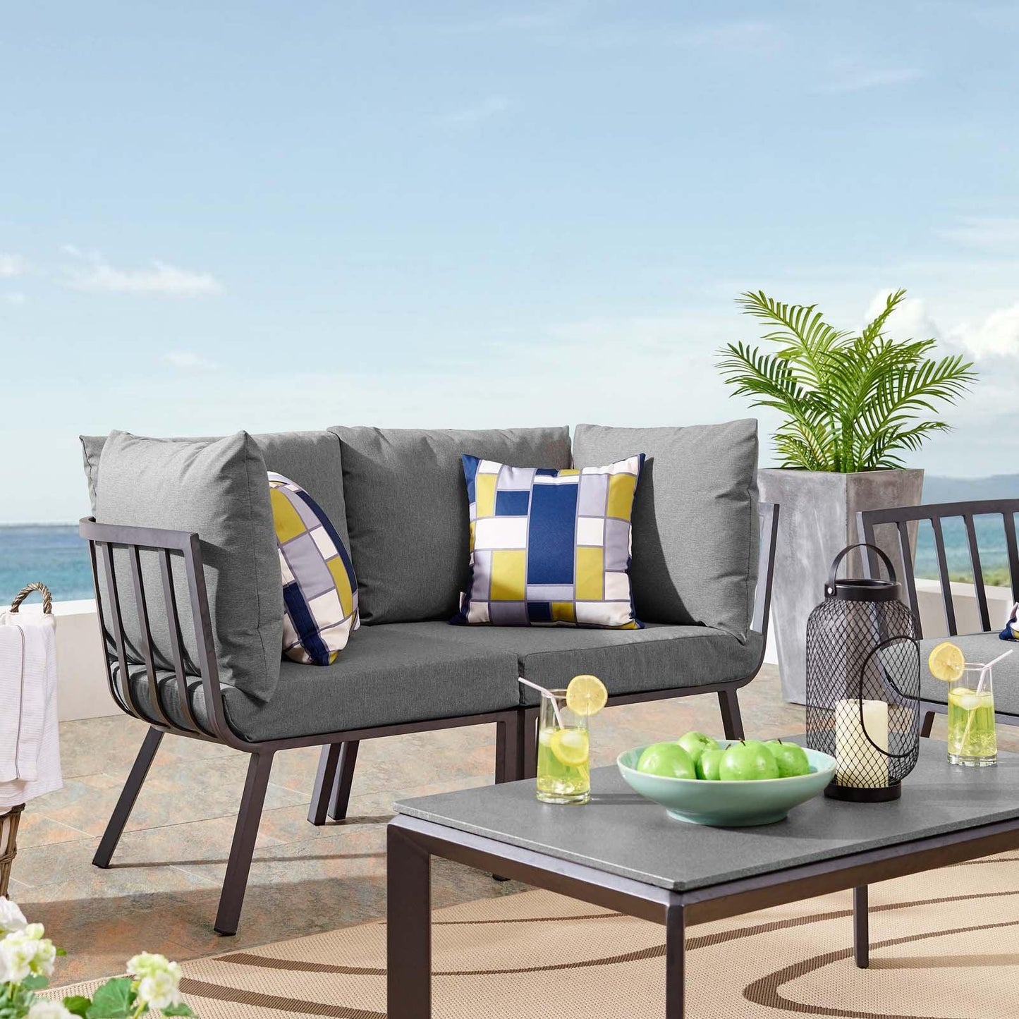 Modway Riverside 2 Piece Outdoor Patio Aluminum Sectional Sofa Set FredCo