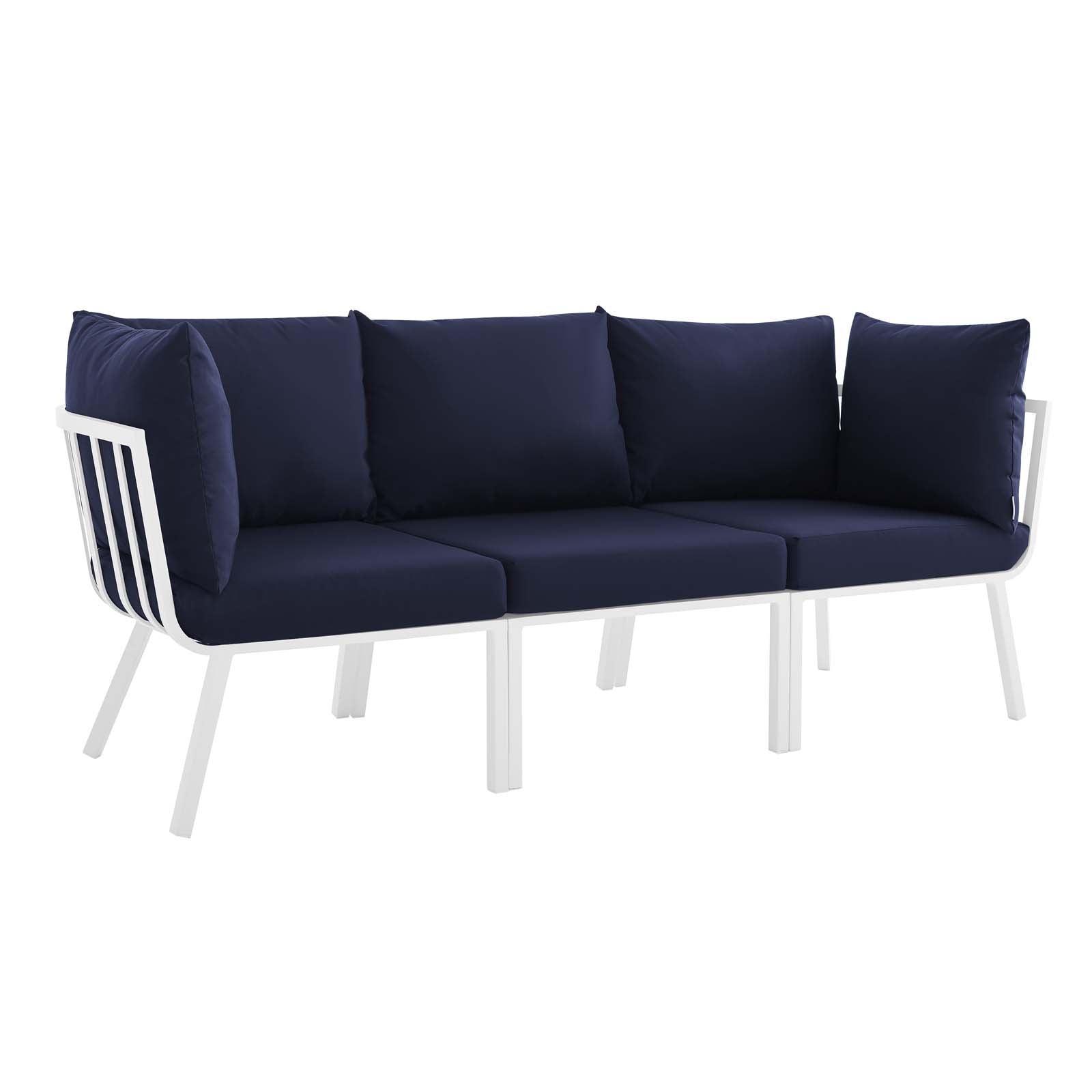 Modway Riverside 3 Piece Outdoor Patio Aluminum Sectional Sofa Set FredCo