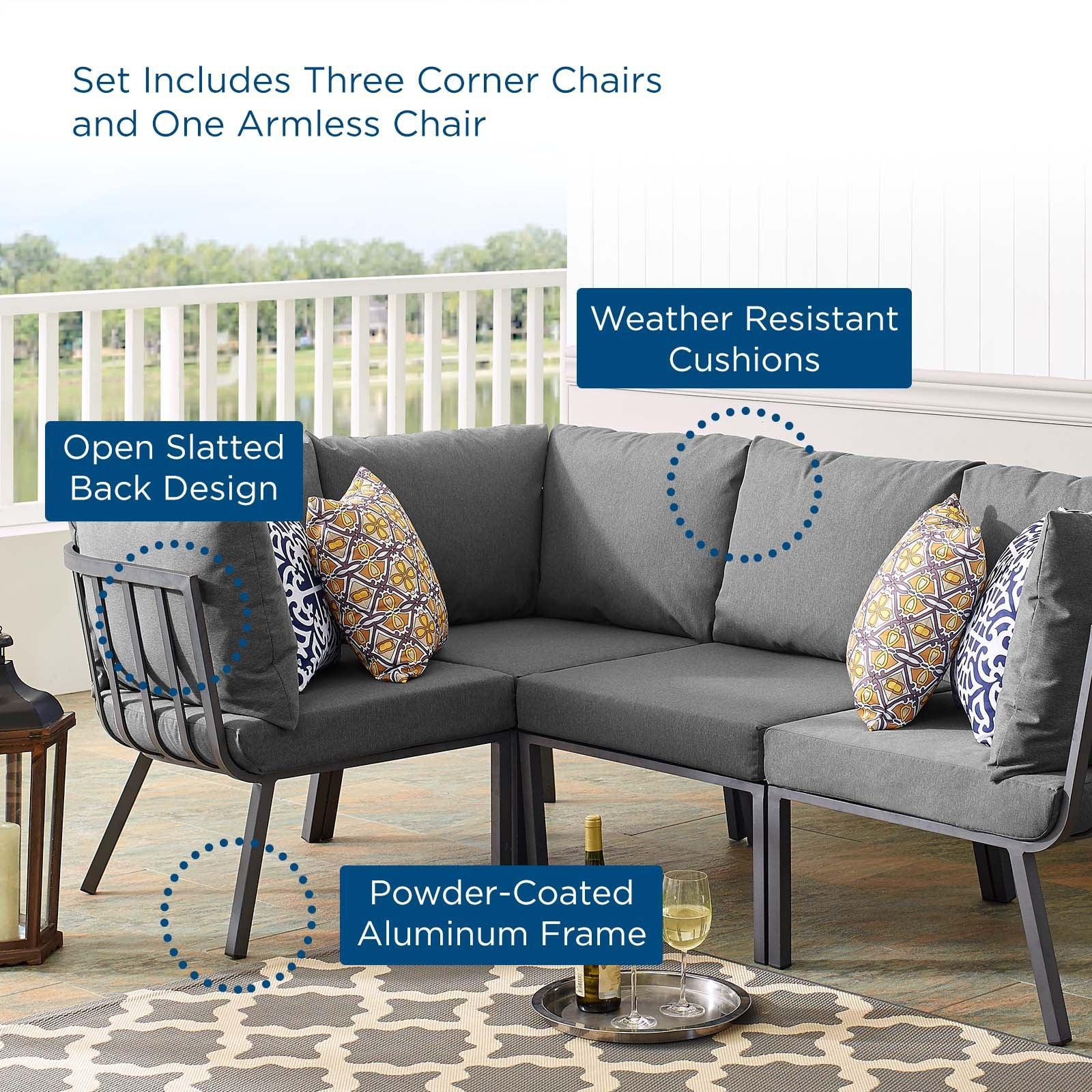 Modway Riverside 4 Piece Outdoor Patio Aluminum Sectional FredCo
