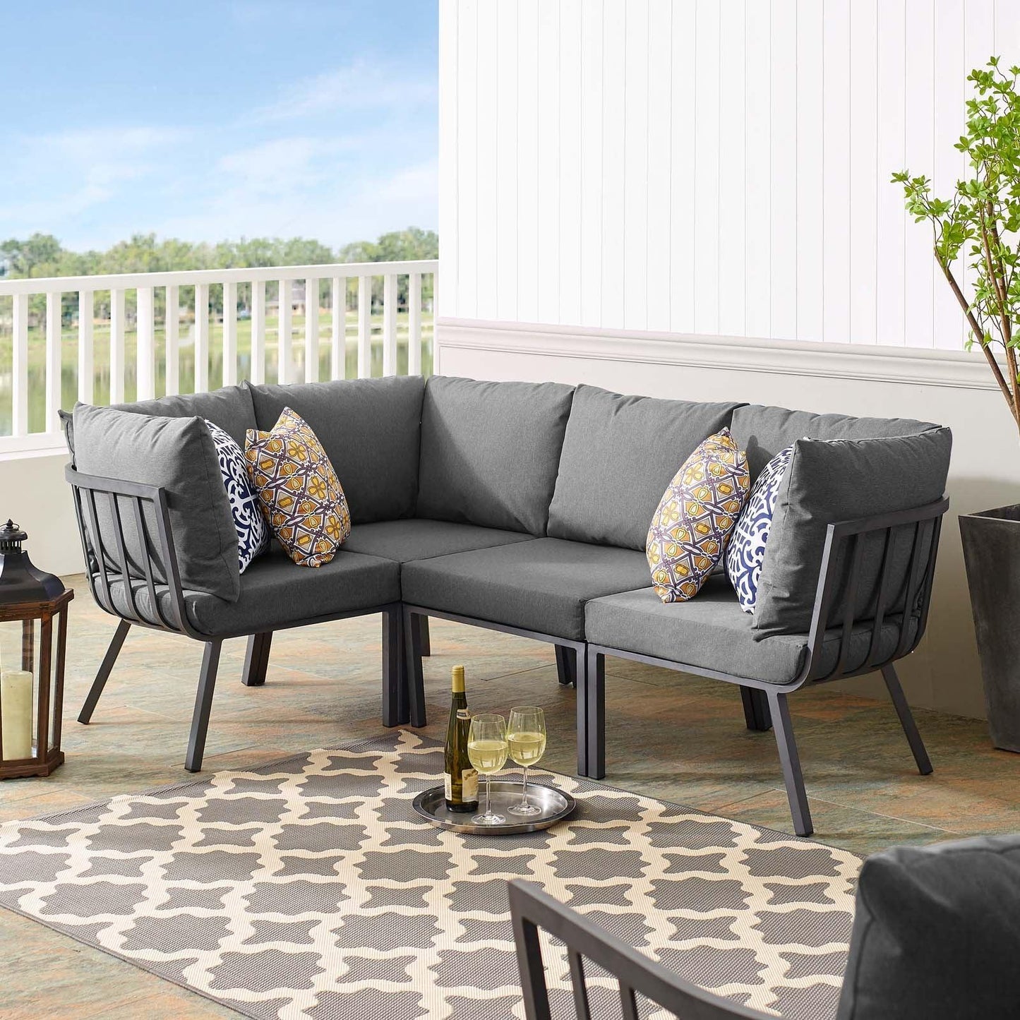 Modway Riverside 4 Piece Outdoor Patio Aluminum Sectional FredCo