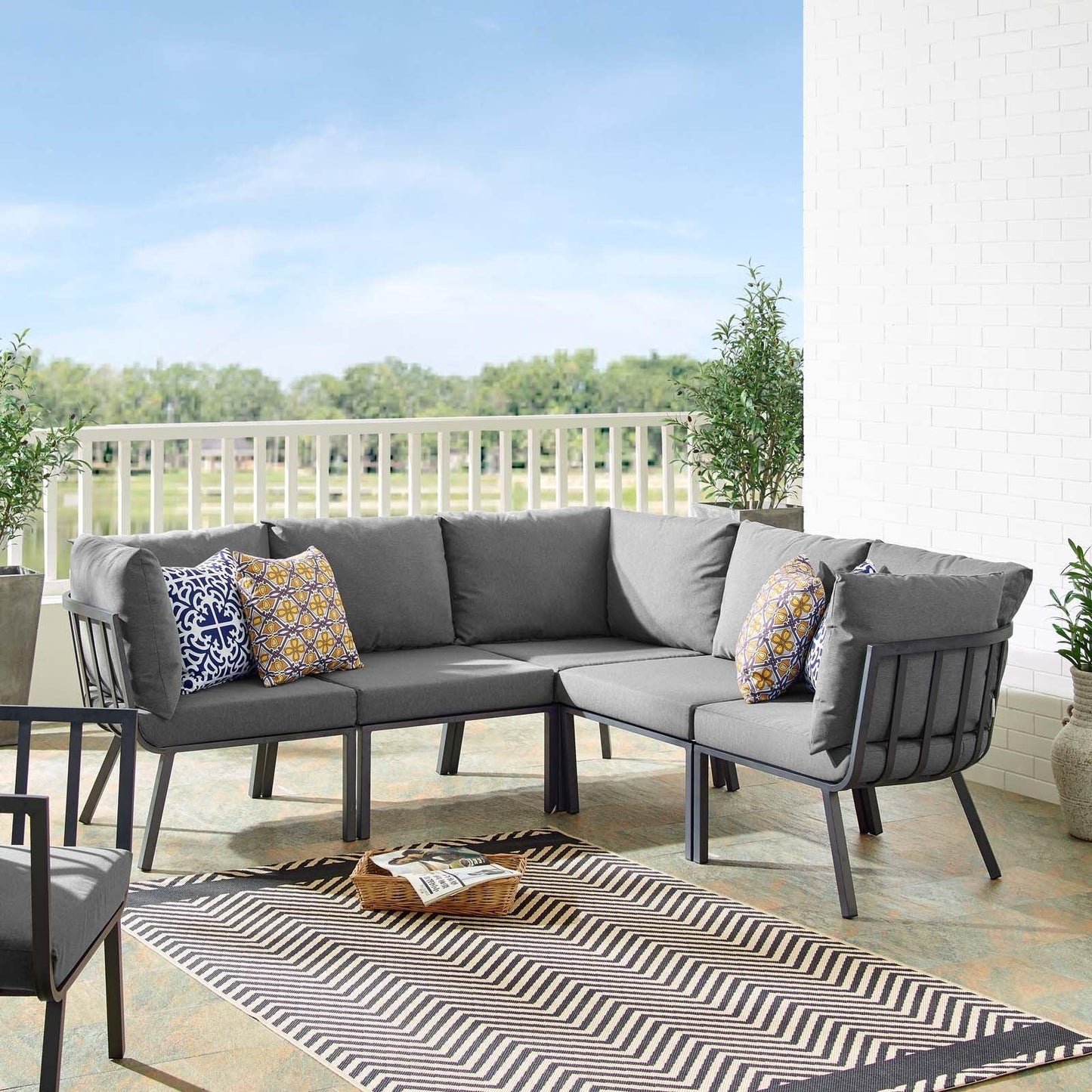 Modway Riverside 5 Piece Outdoor Patio Aluminum Sectional FredCo