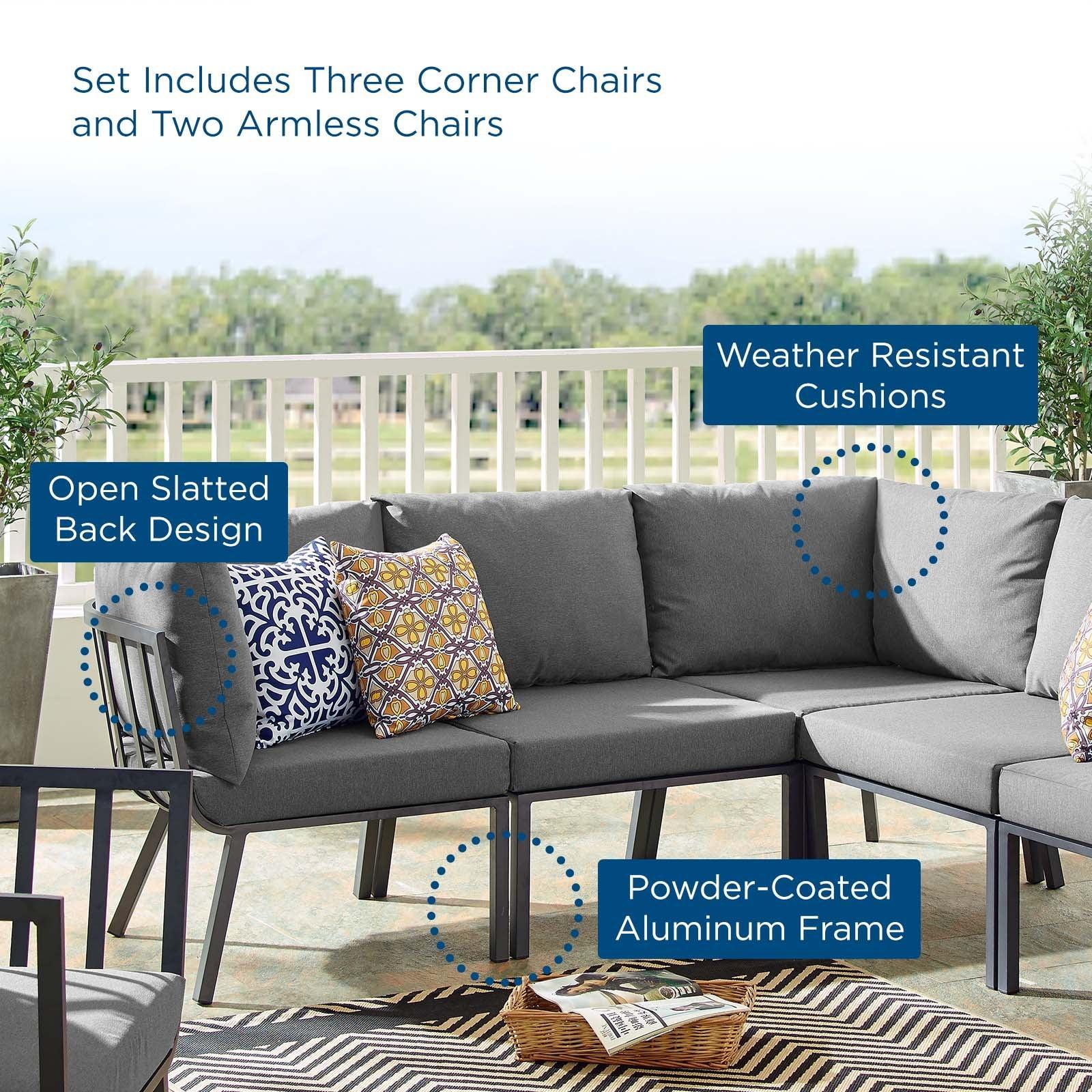 Modway Riverside 5 Piece Outdoor Patio Aluminum Sectional FredCo