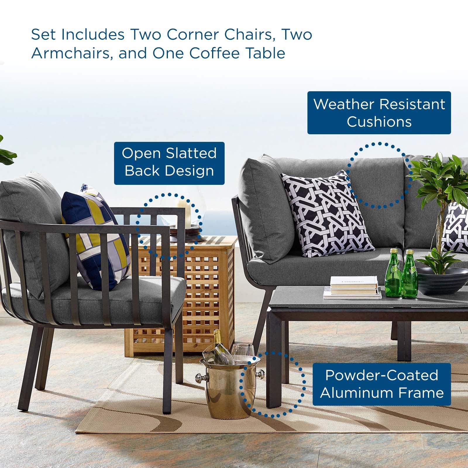 Modway Riverside 5 Piece Outdoor Patio Aluminum Set, EEI-3786 FredCo