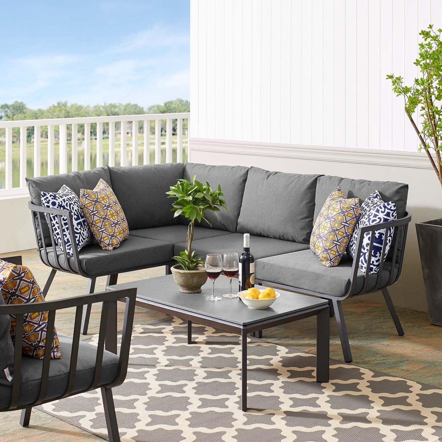 Modway Riverside 5 Piece Outdoor Patio Aluminum Set, EEI-3793 FredCo