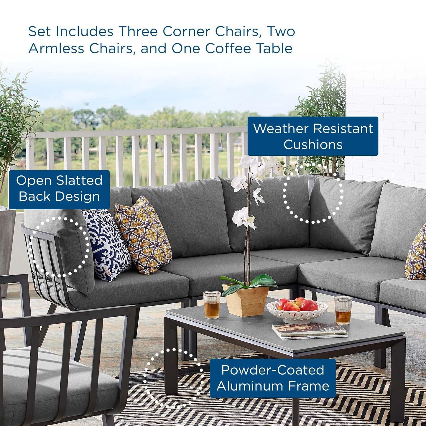 Modway Riverside 6 Piece Outdoor Patio Aluminum Set FredCo