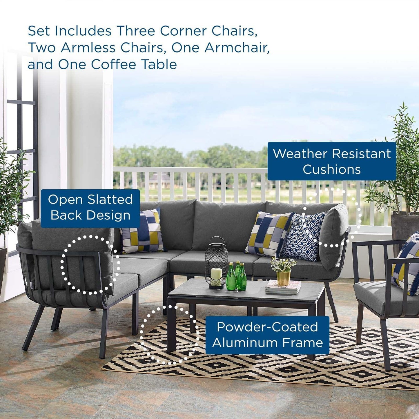 Modway Riverside 7 Piece Outdoor Patio Aluminum Set FredCo