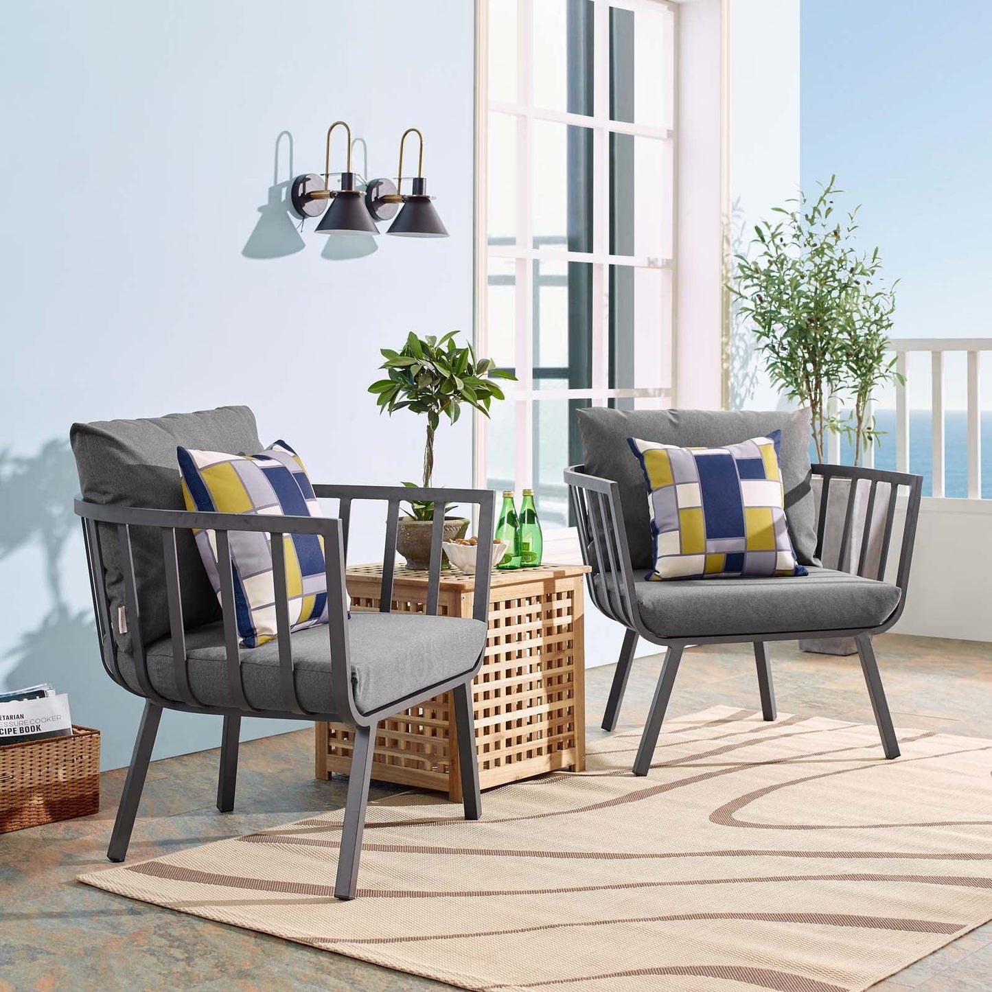 Modway Riverside Outdoor Patio Aluminum Armchair Set of 2 FredCo