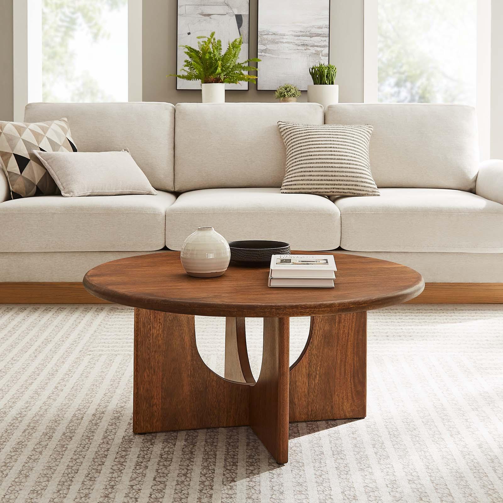Modway Rivian Round 34" Coffee Table Solid Mango Wood FredCo