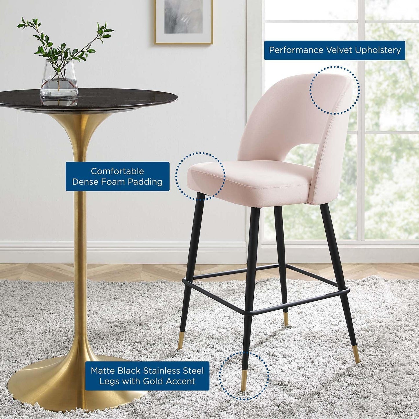 Modway Rouse Performance Velvet Bar Stool FredCo