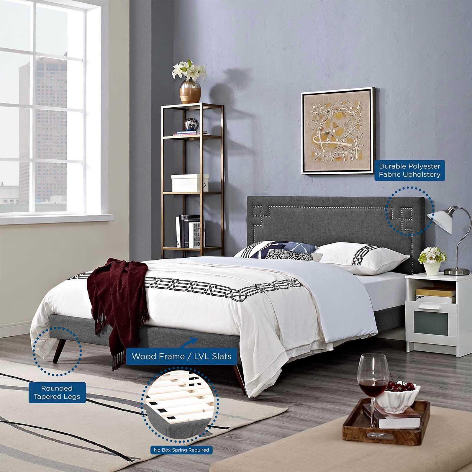 Modway Ruthie Queen Fabric Platform Bed with Round Splayed Legs FredCo