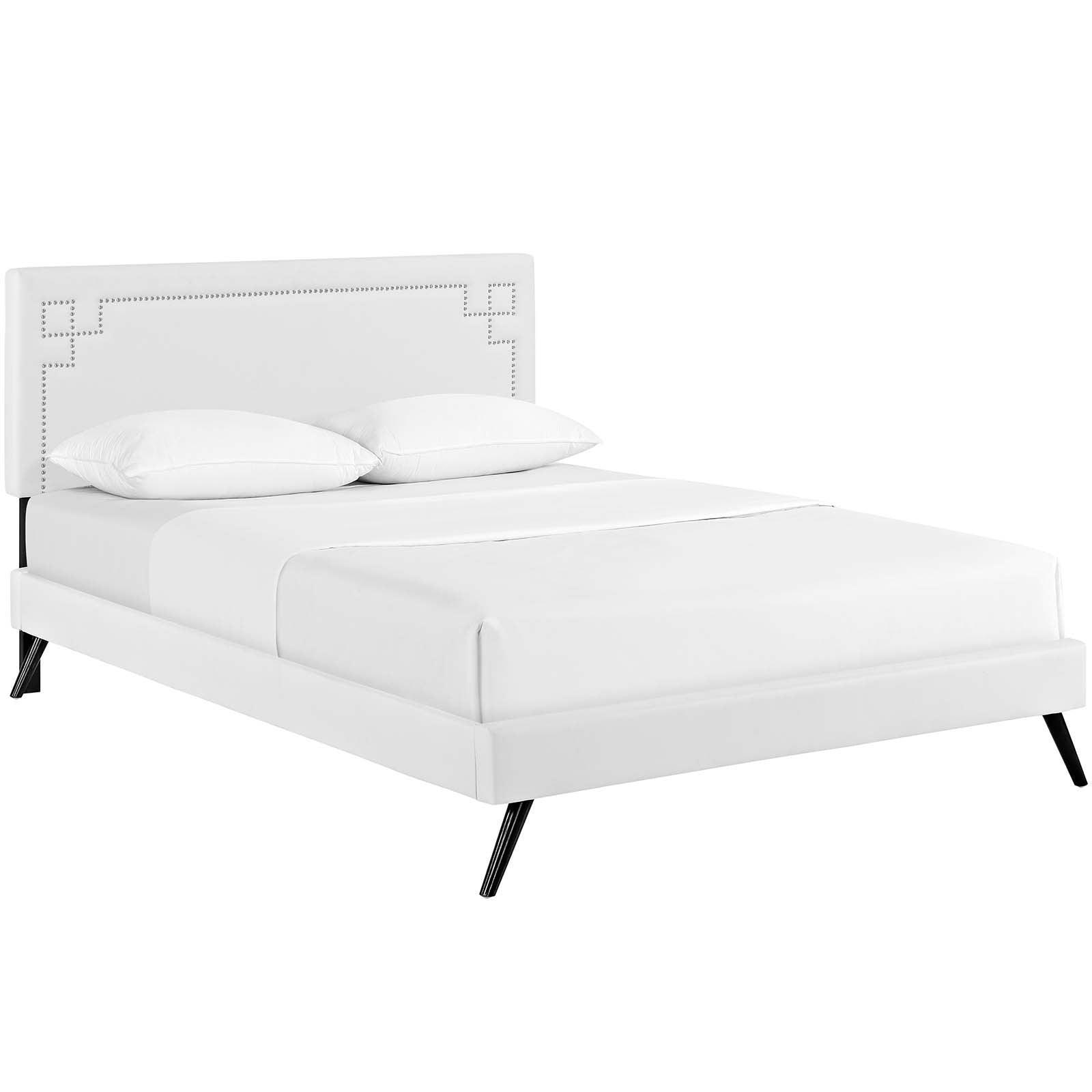 Modway Ruthie Queen Vinyl Platform Bed with Round Splayed Legs FredCo