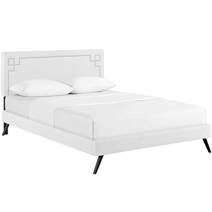 Modway Ruthie Queen Vinyl Platform Bed with Round Splayed Legs FredCo