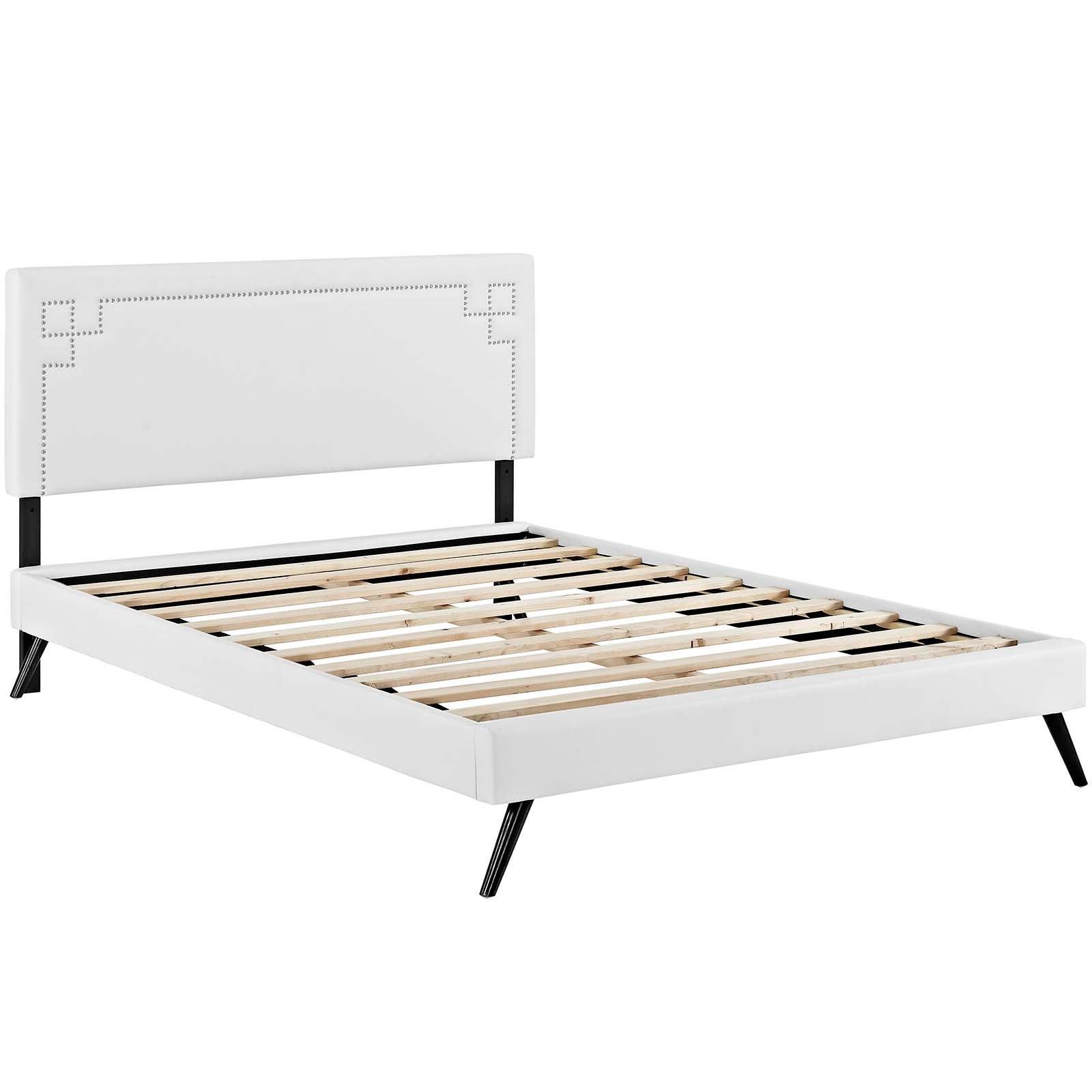 Modway Ruthie Queen Vinyl Platform Bed with Round Splayed Legs FredCo