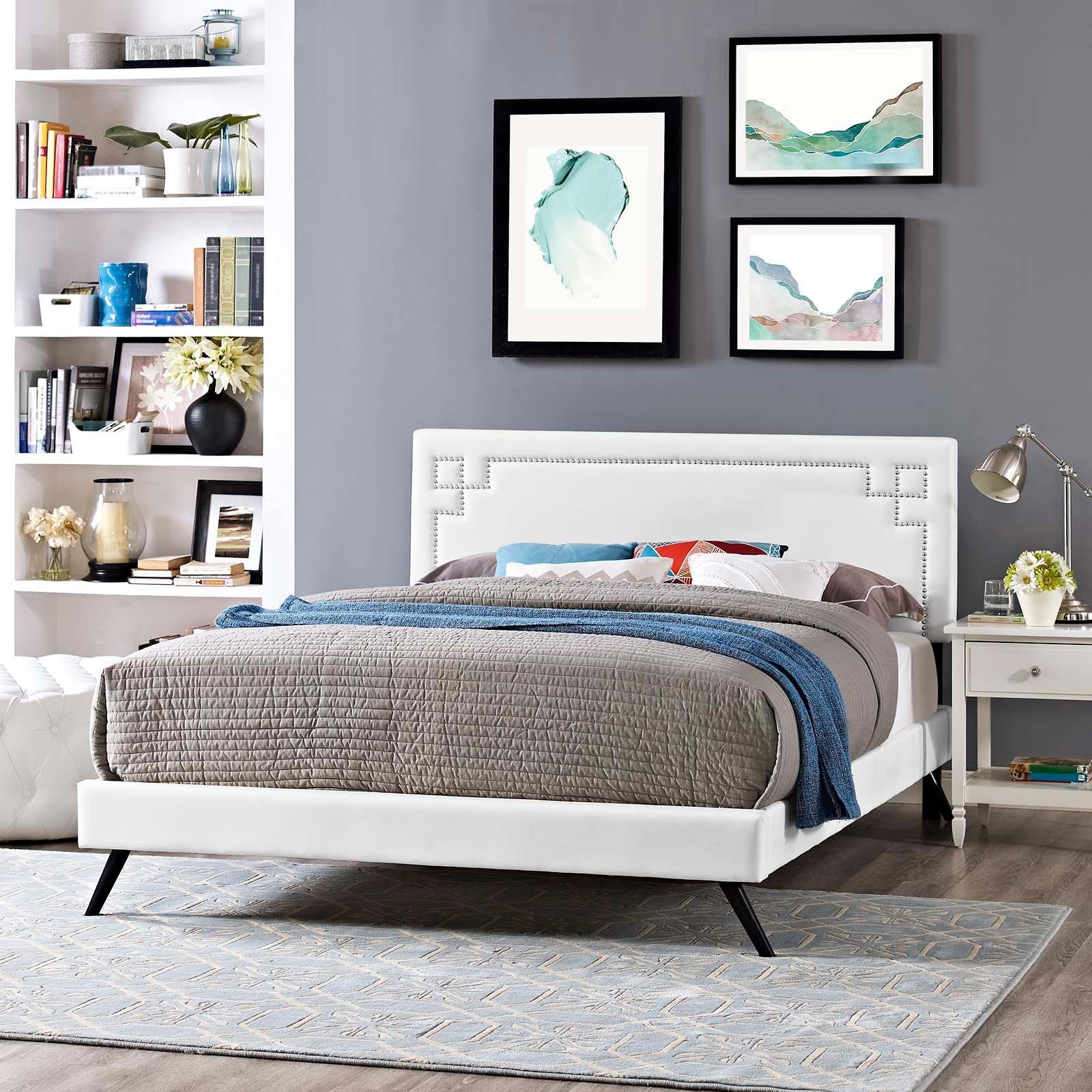 Modway Ruthie Queen Vinyl Platform Bed with Round Splayed Legs FredCo