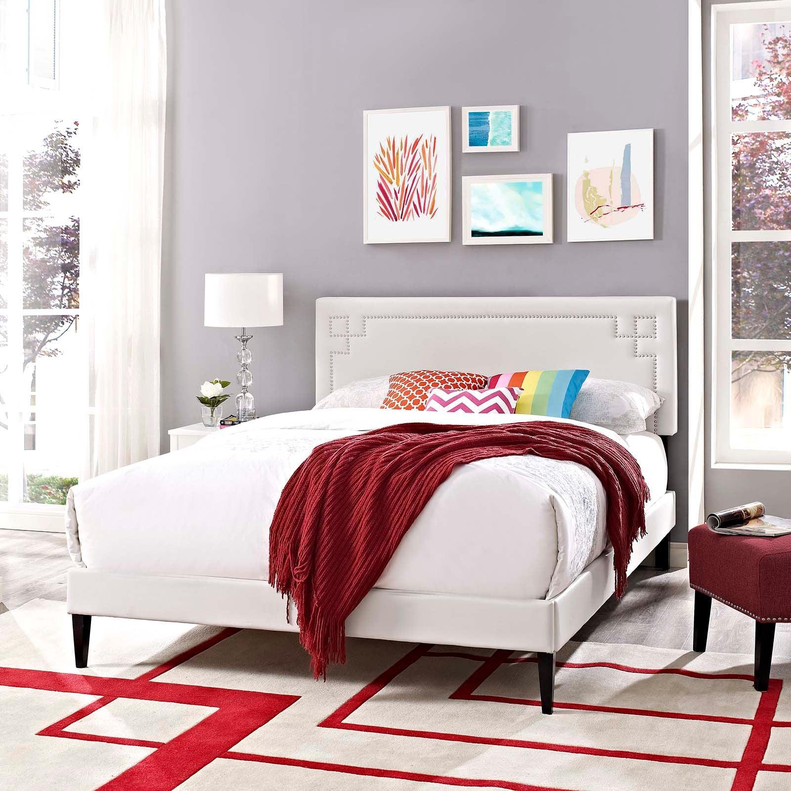 Modway Ruthie Queen Vinyl Platform Bed with Squared Tapered Legs FredCo