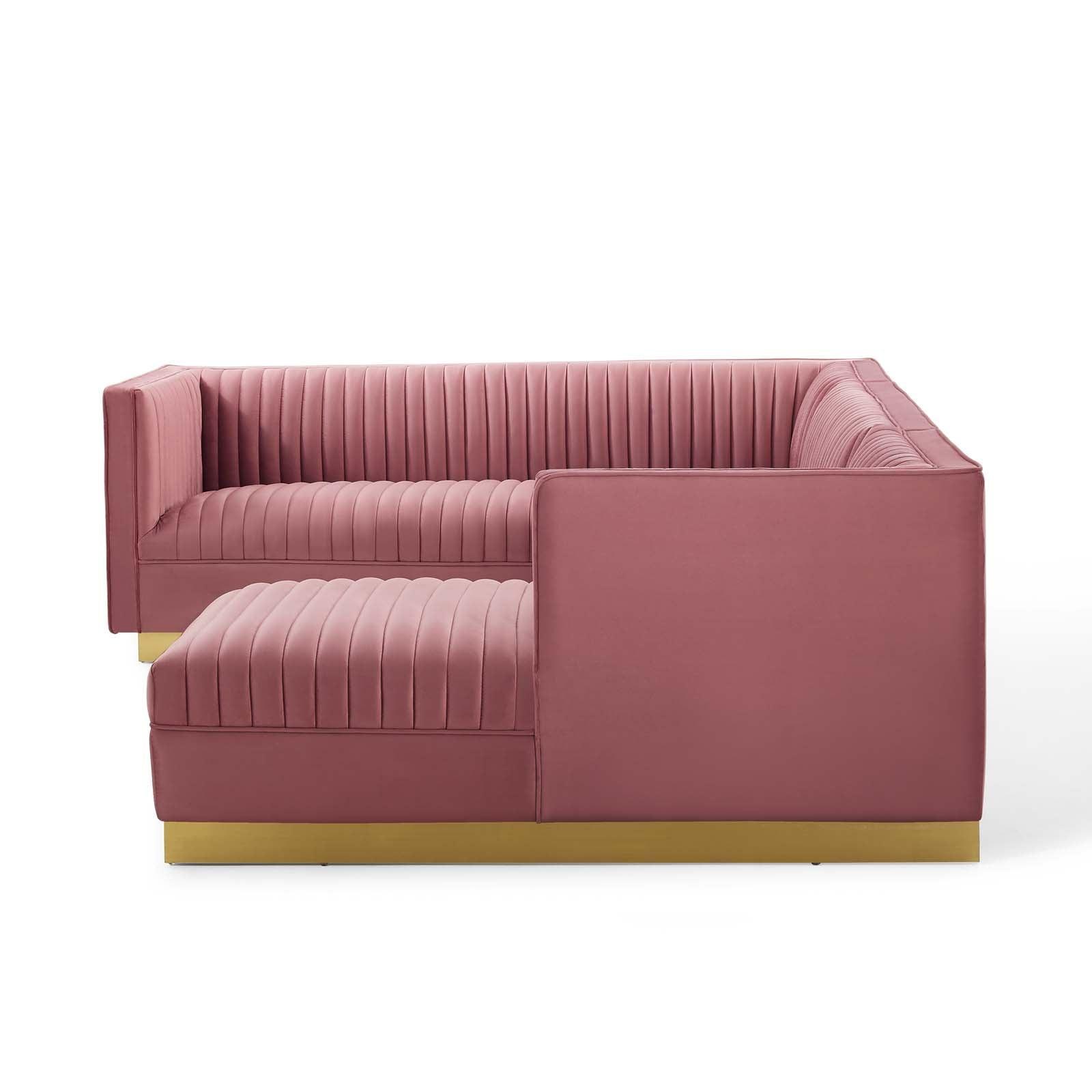 Modway Sanguine 3 Piece Performance Velvet Sectional Sofa Set FredCo