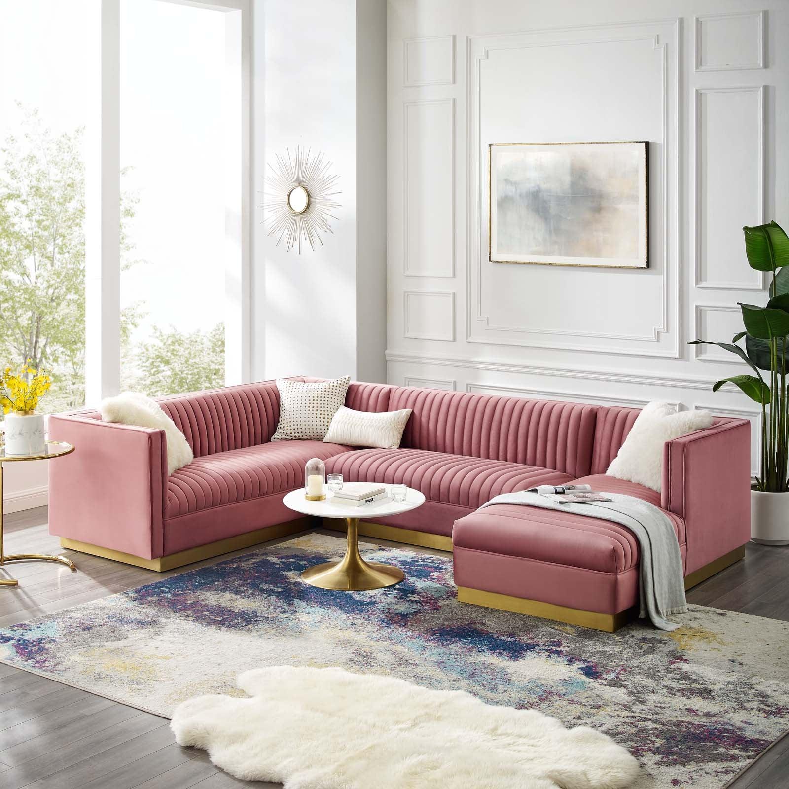 Modway Sanguine 3 Piece Performance Velvet Sectional Sofa Set FredCo