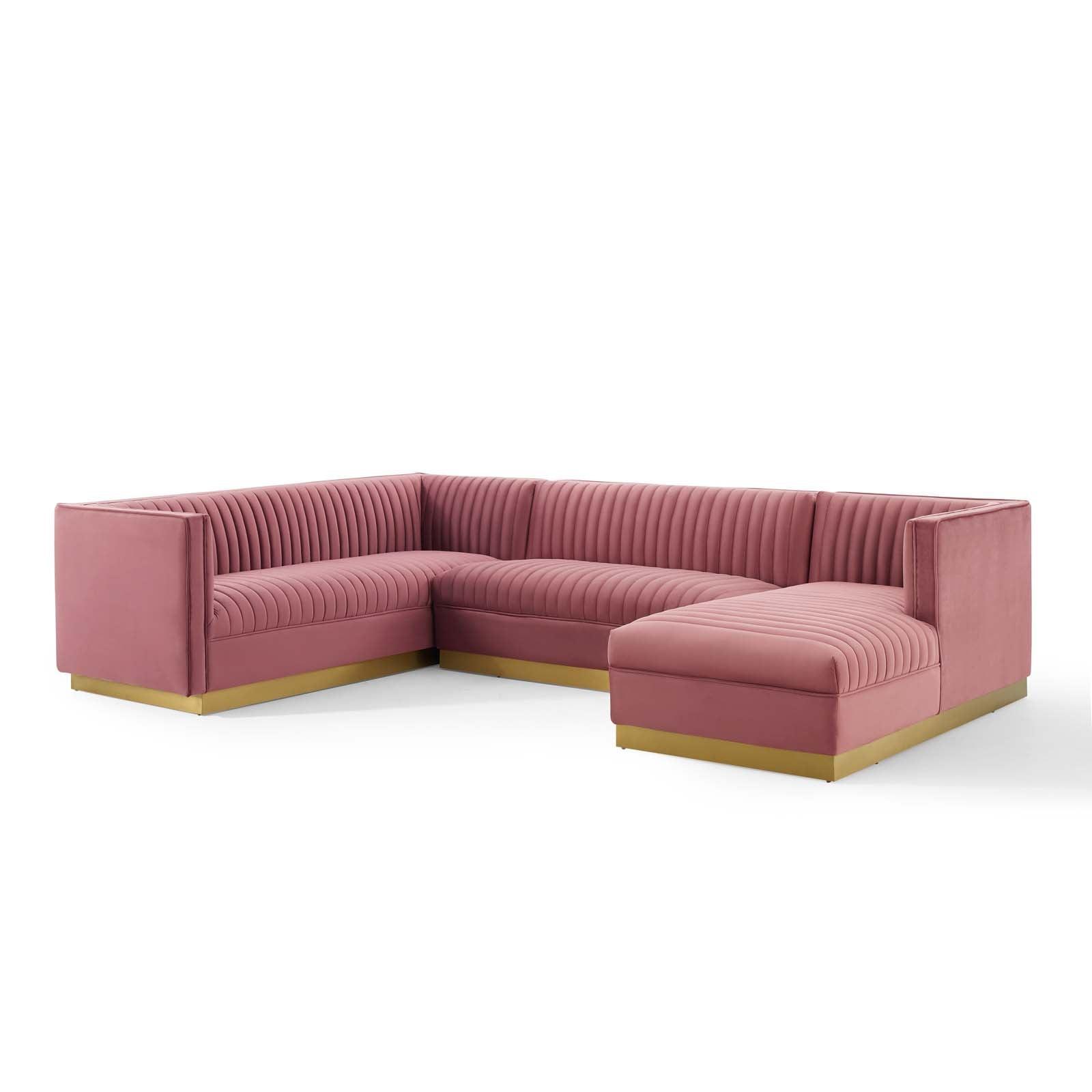 Modway Sanguine 3 Piece Performance Velvet Sectional Sofa Set FredCo
