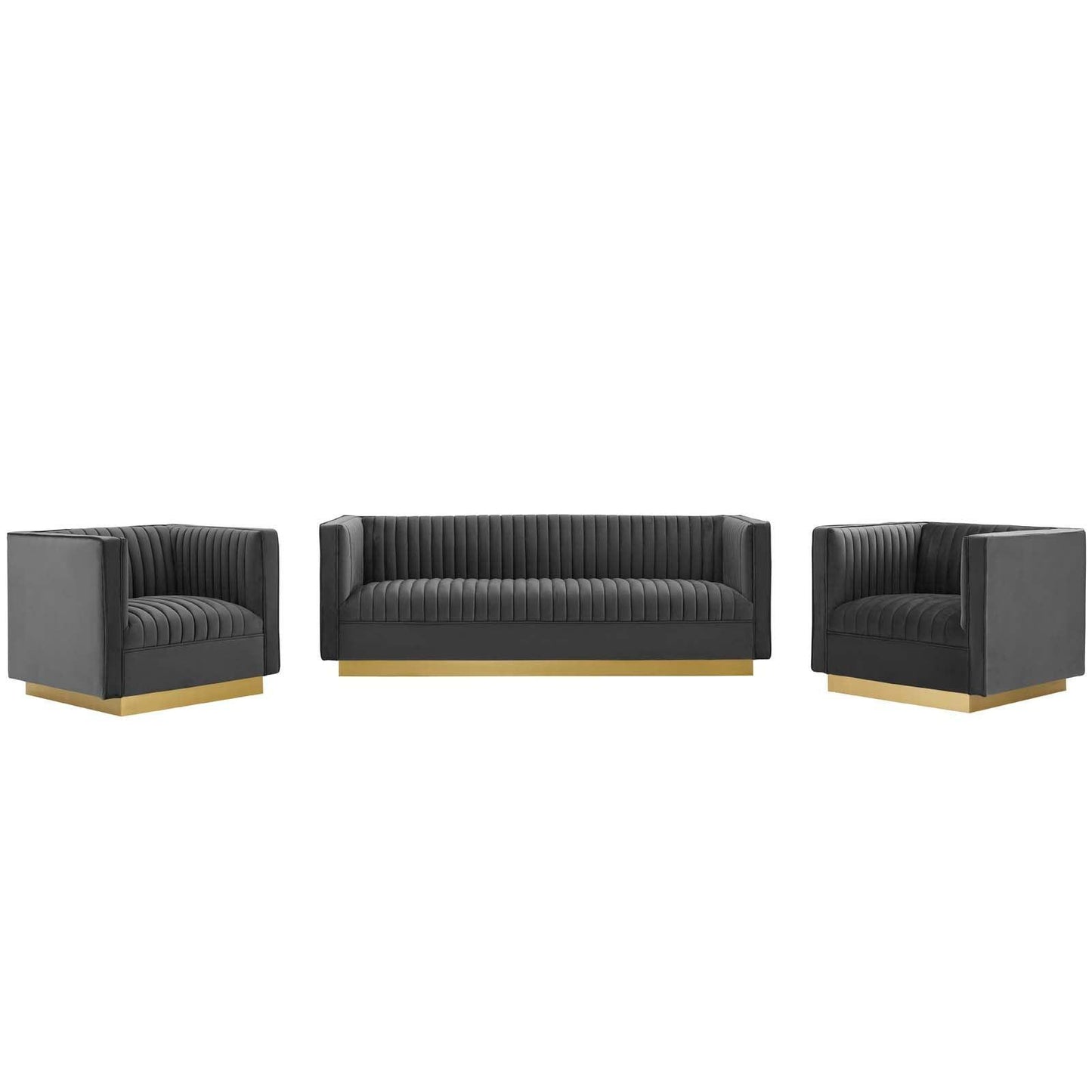 Modway Sanguine 3 Piece Vertical Channel Tufted Upholstered Performance Velvet Set FredCo