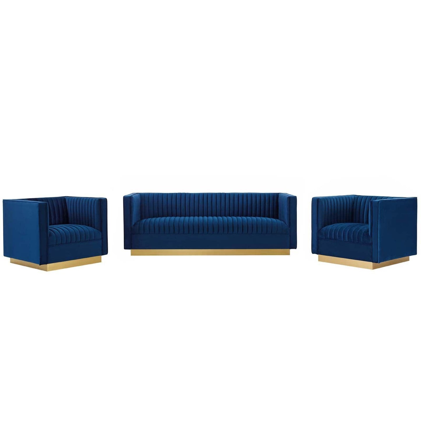 Modway Sanguine 3 Piece Vertical Channel Tufted Upholstered Performance Velvet Set FredCo