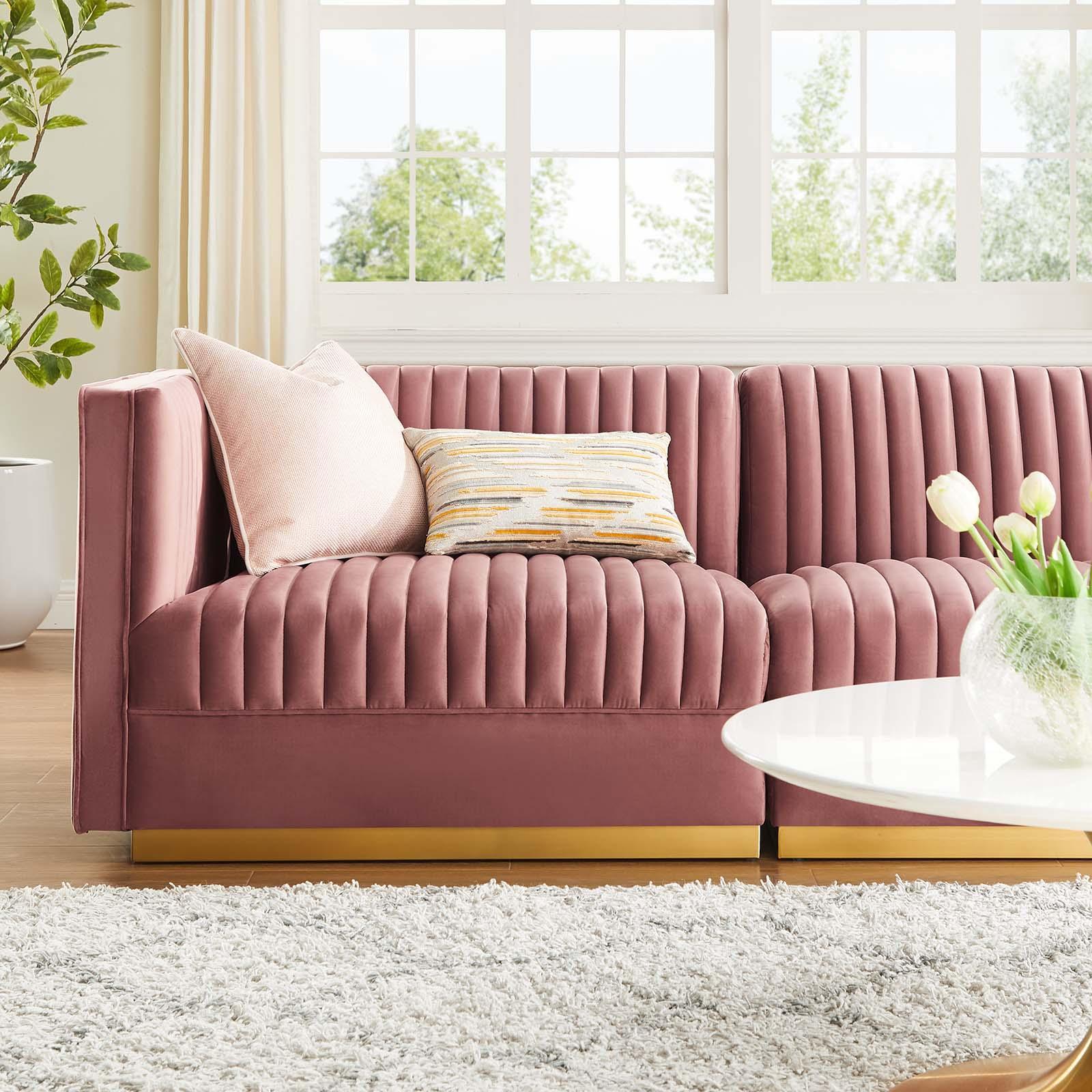 Modway Sanguine Channel Tufted Performance Velvet 3-Seat Modular Sectional Sofa FredCo