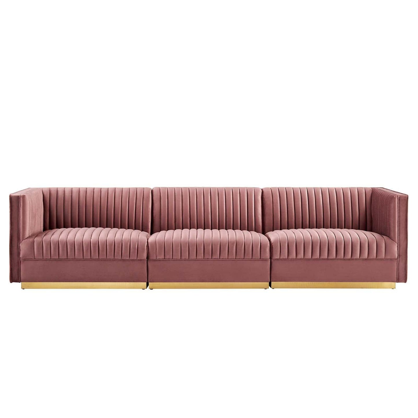 Modway Sanguine Channel Tufted Performance Velvet 3-Seat Modular Sectional Sofa FredCo