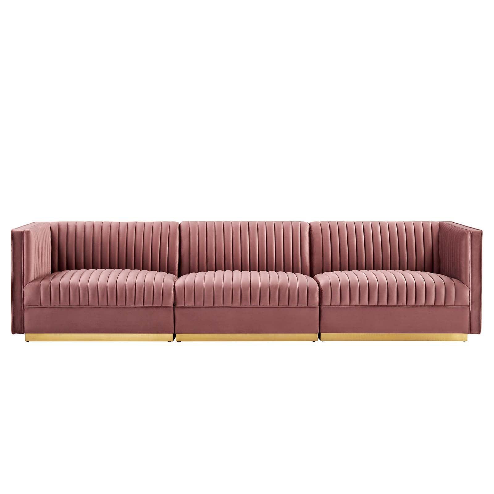 Modway Sanguine Channel Tufted Performance Velvet 3-Seat Modular Sectional Sofa FredCo