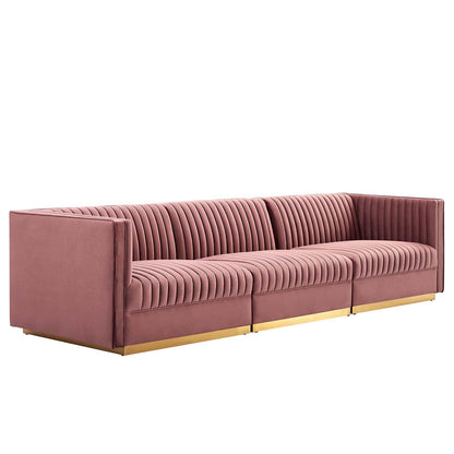 Modway Sanguine Channel Tufted Performance Velvet 3-Seat Modular Sectional Sofa FredCo
