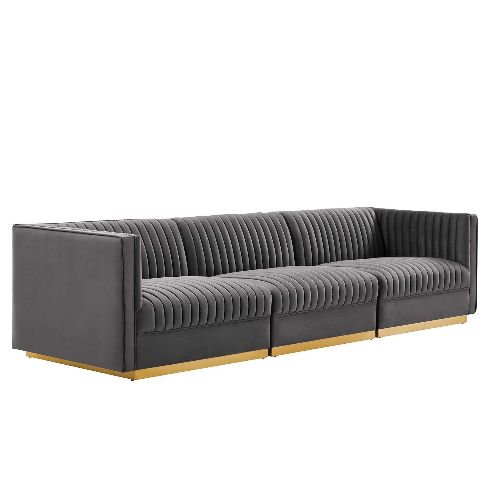 Modway Sanguine Channel Tufted Performance Velvet 3-Seat Modular Sectional Sofa FredCo