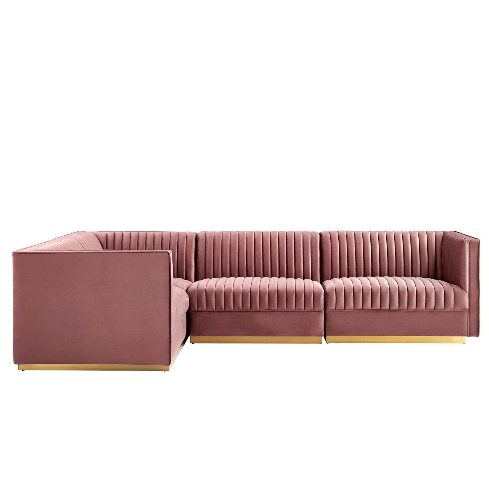 Modway Sanguine Channel Tufted Performance Velvet 4-Piece Left-Facing Modular Sectional Sofa FredCo