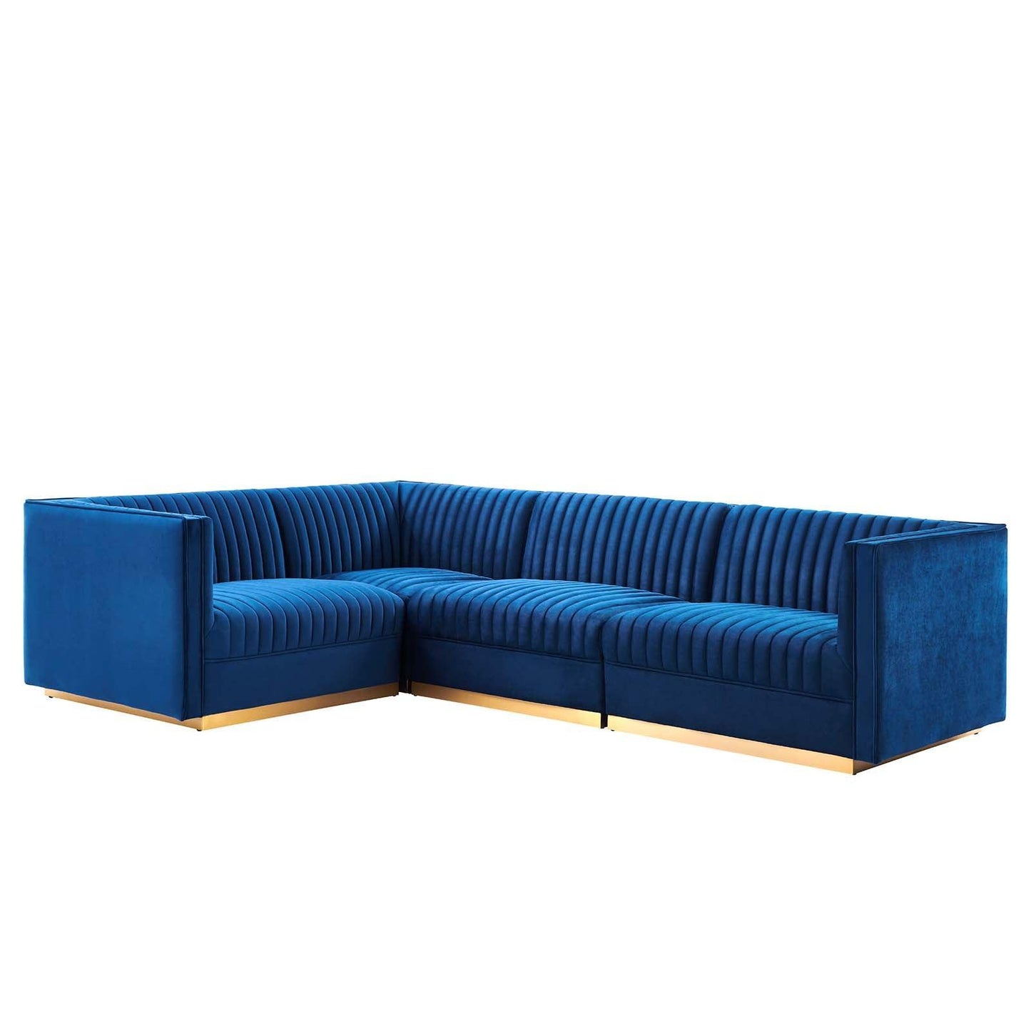Modway Sanguine Channel Tufted Performance Velvet 4-Piece Left-Facing Modular Sectional Sofa FredCo