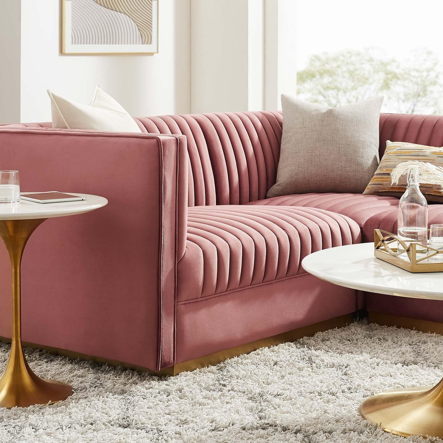 Modway Sanguine Channel Tufted Performance Velvet 4-Piece Left-Facing Modular Sectional Sofa FredCo