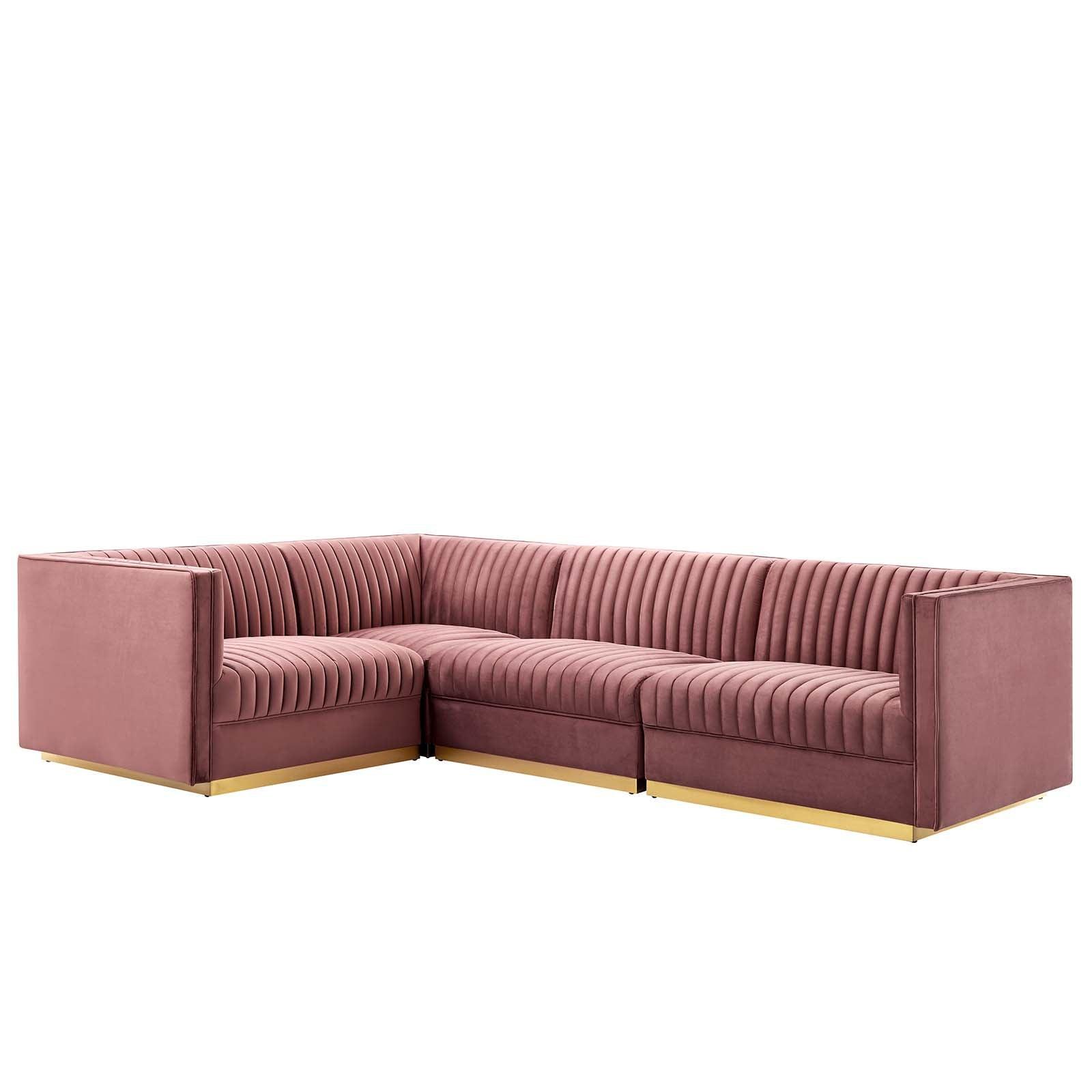 Modway Sanguine Channel Tufted Performance Velvet 4-Piece Left-Facing Modular Sectional Sofa FredCo