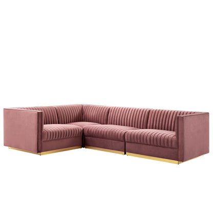Modway Sanguine Channel Tufted Performance Velvet 4-Piece Left-Facing Modular Sectional Sofa FredCo