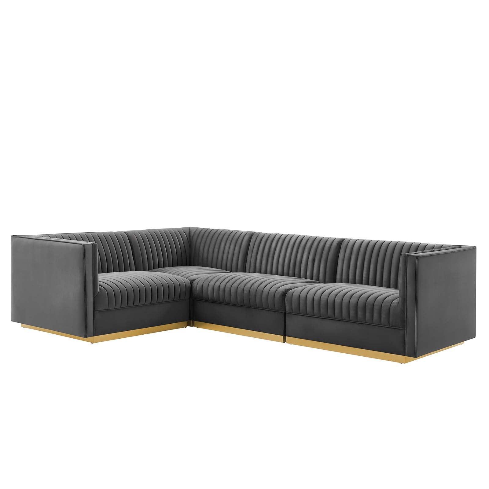 Modway Sanguine Channel Tufted Performance Velvet 4-Piece Left-Facing Modular Sectional Sofa FredCo