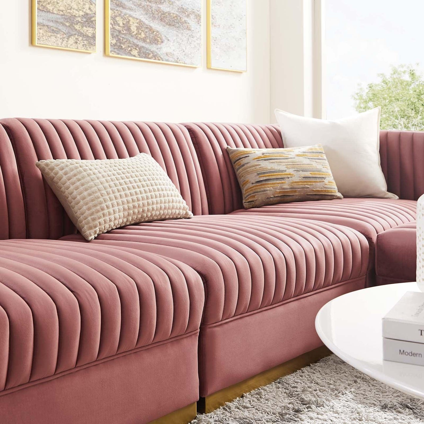 Modway Sanguine Channel Tufted Performance Velvet 4-Piece Modular Sectional Sofa FredCo