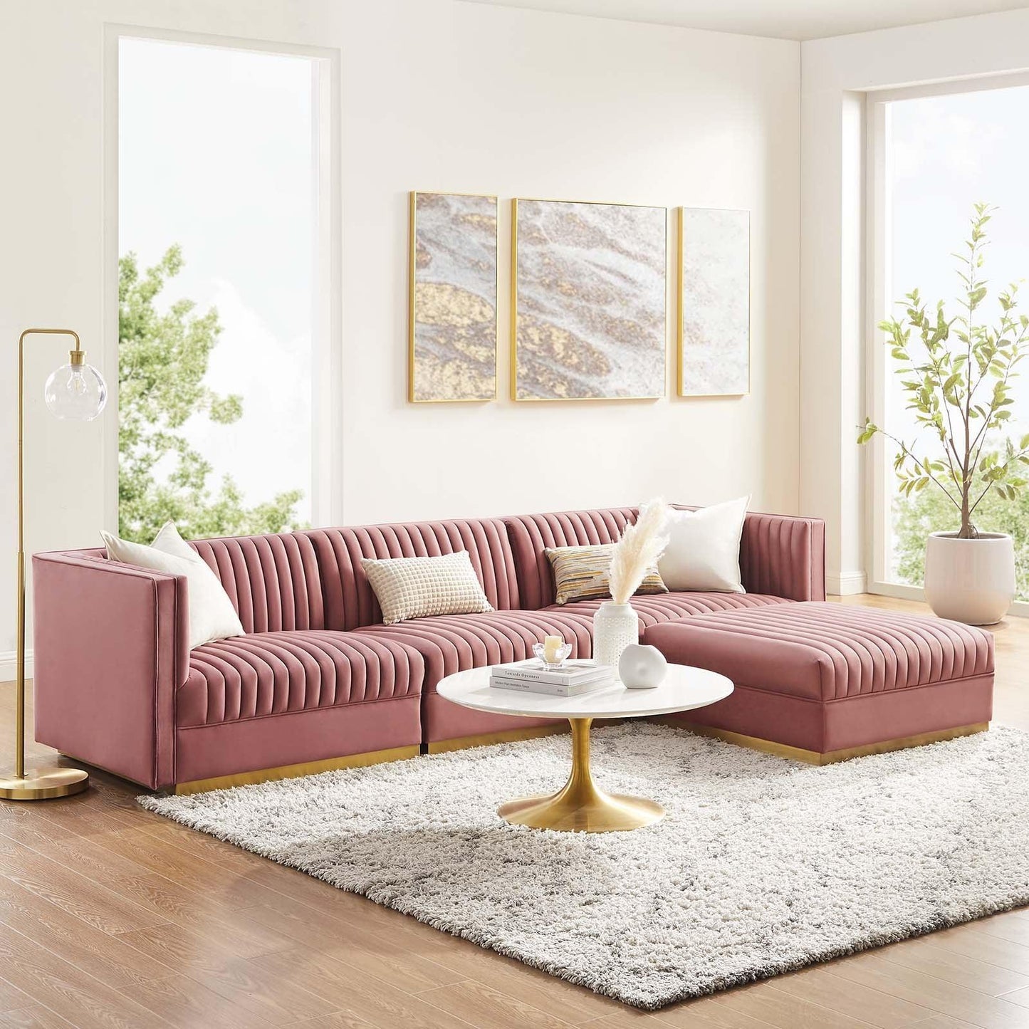 Modway Sanguine Channel Tufted Performance Velvet 4-Piece Modular Sectional Sofa FredCo