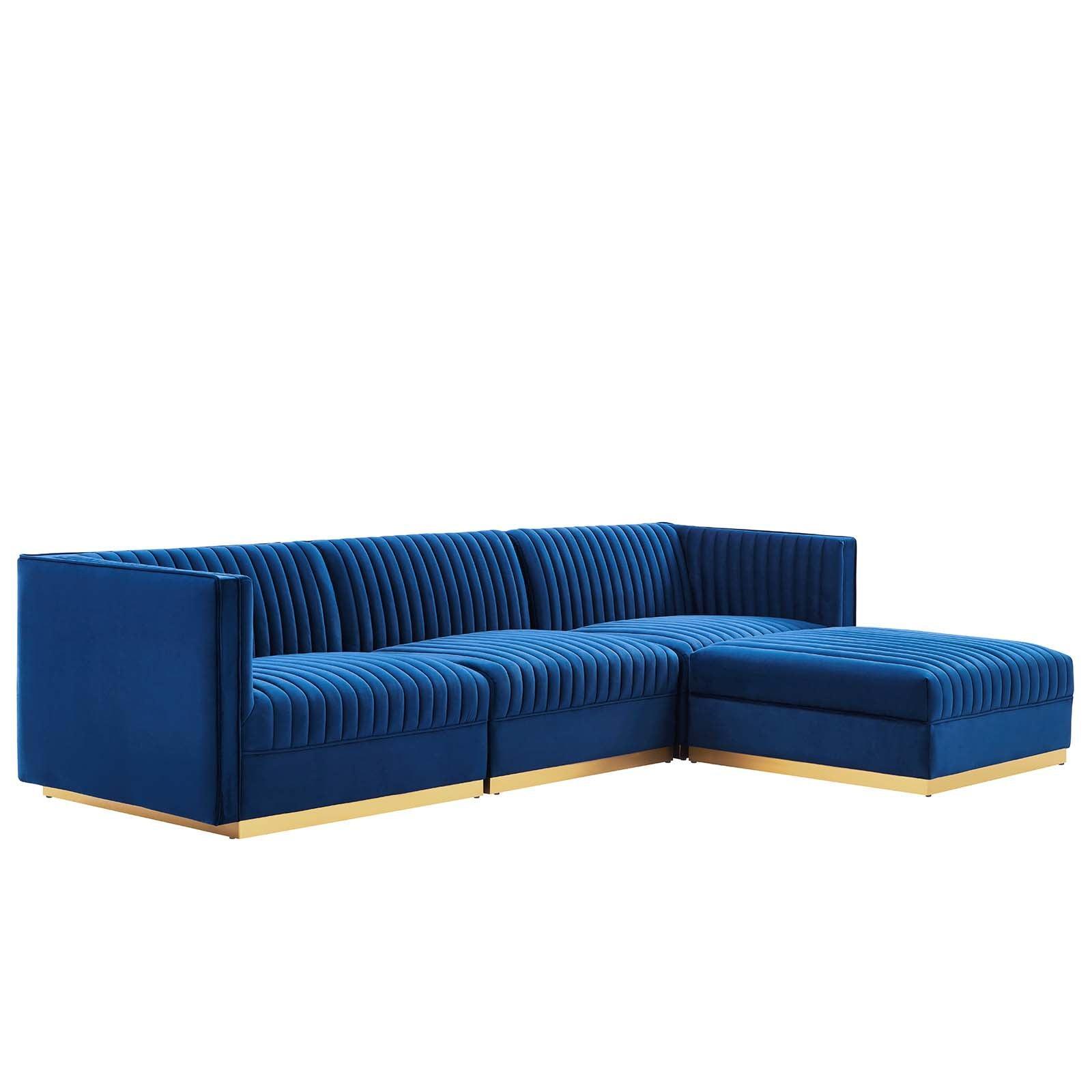 Modway Sanguine Channel Tufted Performance Velvet 4-Piece Modular Sectional Sofa FredCo