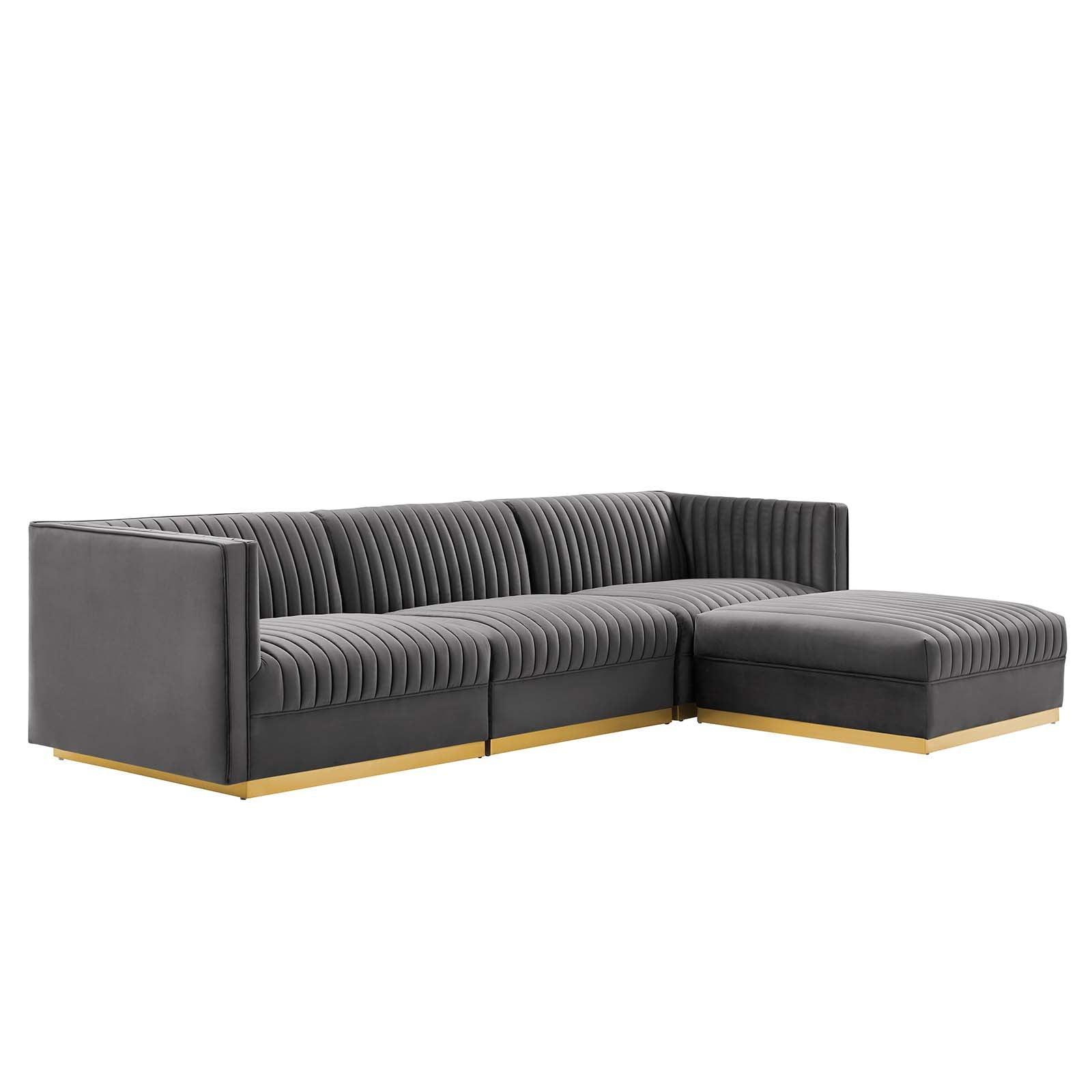 Modway Sanguine Channel Tufted Performance Velvet 4-Piece Modular Sectional Sofa FredCo